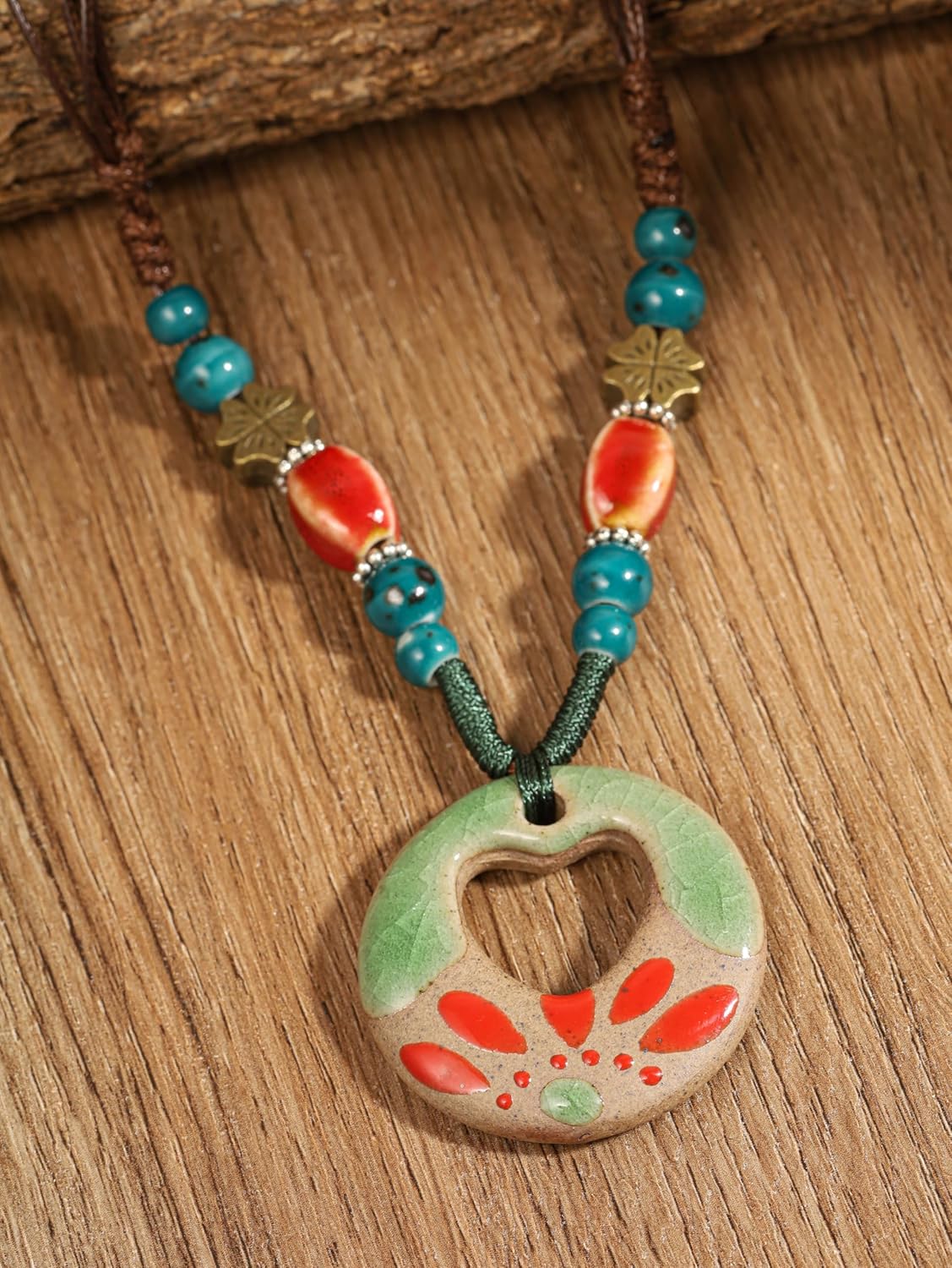MINACHI Bohemian Colorful Ceramic Bead Nature Floral Charm Pendant Necklace, Vintage Boho Jewelry Gift for Women - Image 4