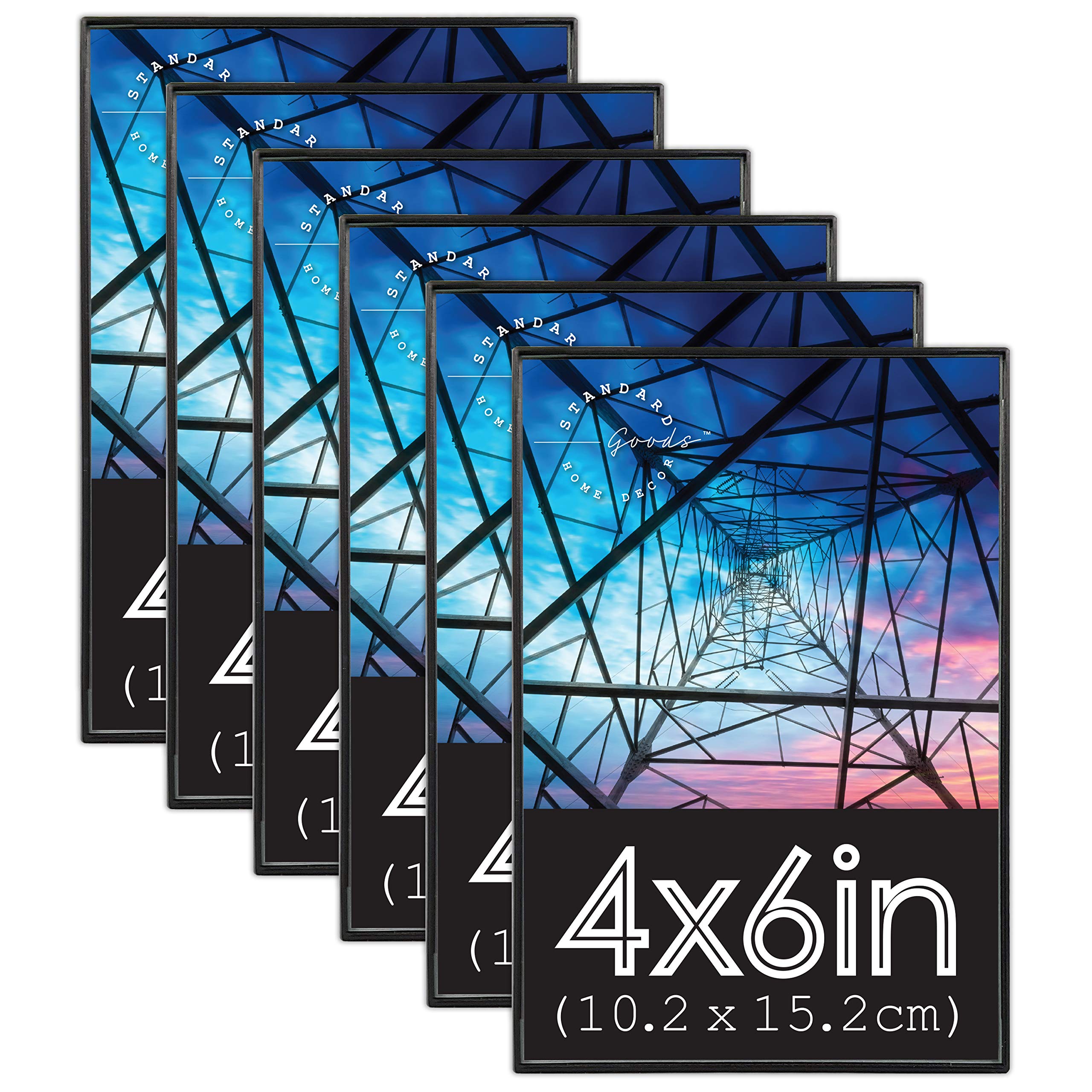 Standard Goods Home Décor 4x6 Black Picture Frames, 6-Pack – Front-Loading Photo Frame Set for Wall or Tabletop Display, Portrait or Landscape – Great Graduation Photos, Father’s Day Gifts & Home Décor