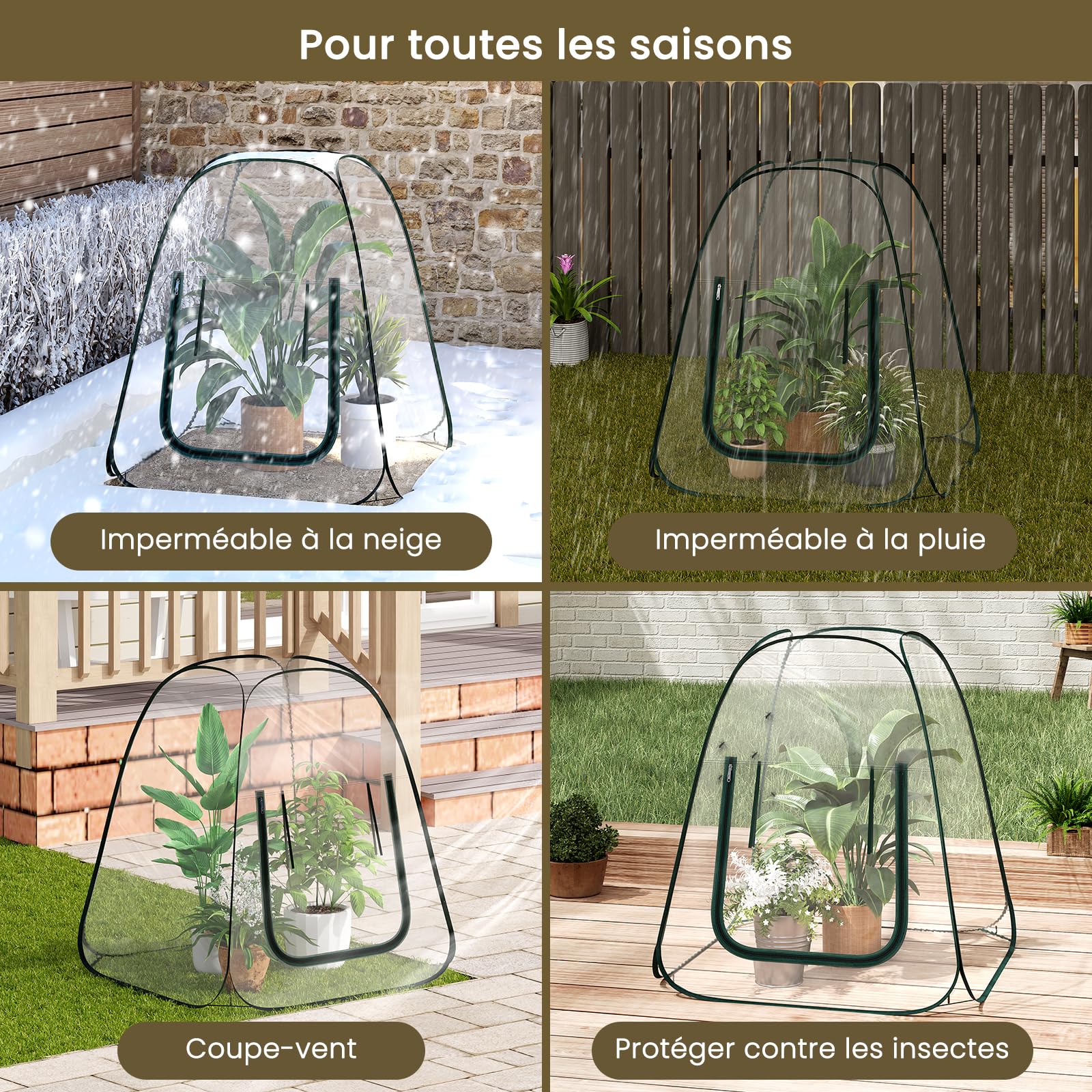 WOLTU Mini-Serre popup, matériau PVC étanche, maintient l'humidité en été et la Chaleur en Hiver, Utilisation en intérieur et en extérieur, 70x70x80 cm, Transparent
