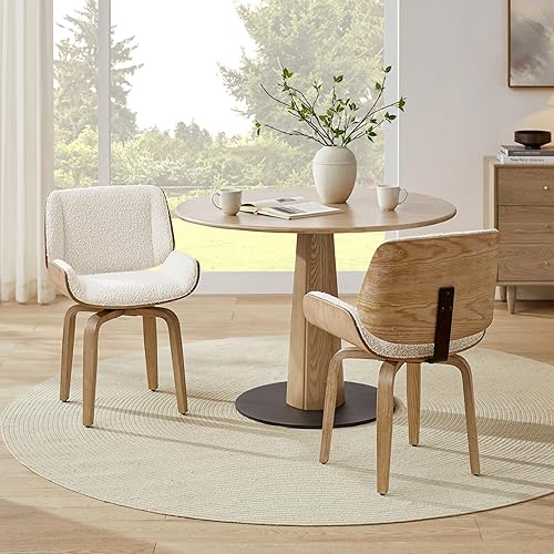 Miniatura 1 de Zouron Sillas de comedor giratorias, silla de escritorio moderna de mediados de siglo, silla de sala de estar de piel sintética con patas de madera