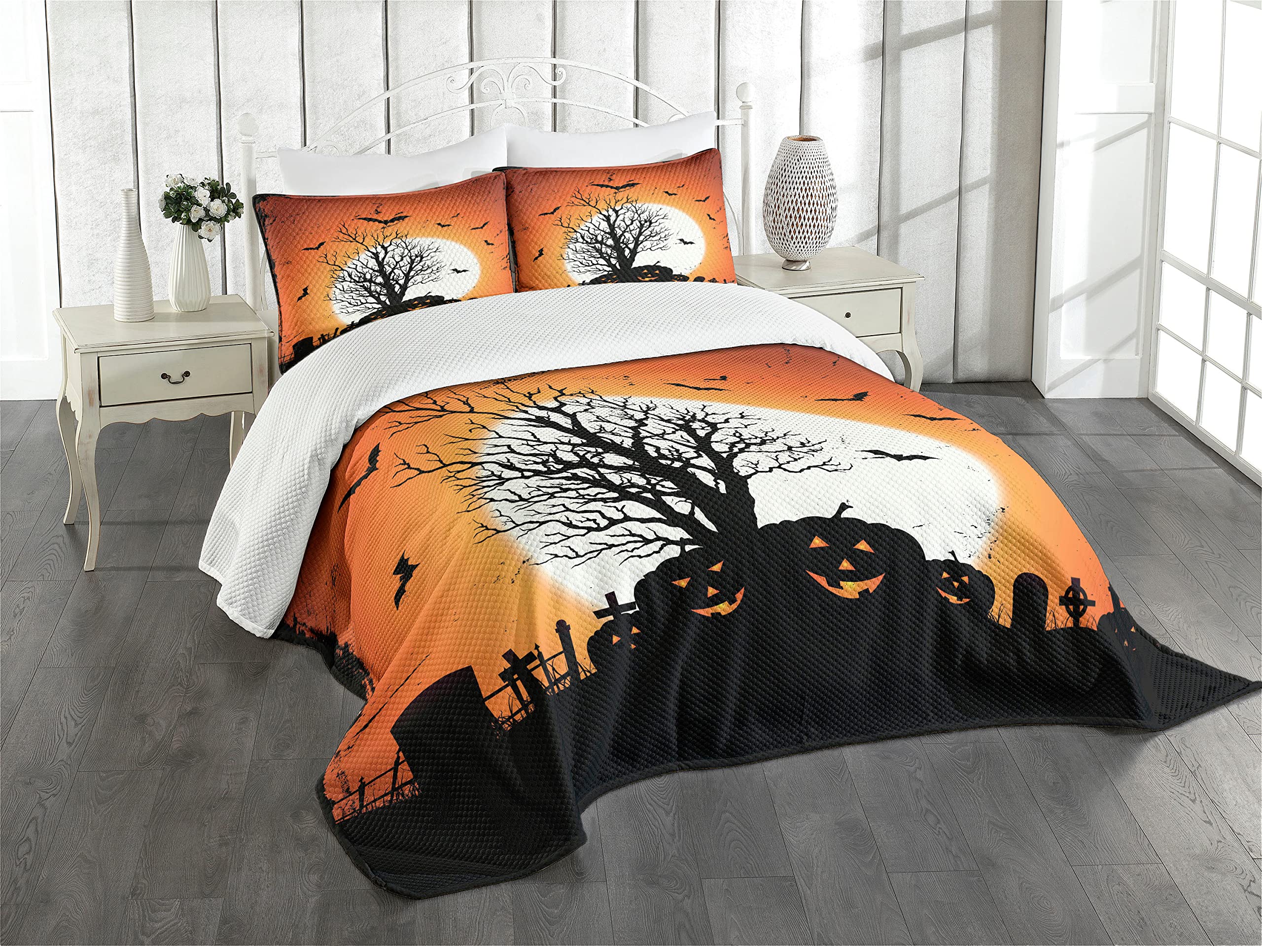 Amazon｜Lunarable ヴィンテージ ハロウィン ベッドスプレッド
