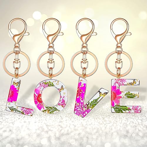 Miniatura 3 de Llavero con letra inicial de mariposa, flor rosa, regalos de cumpleaños para mujeres y niñas, mochila, cartera, llave de coche, lindo llavero