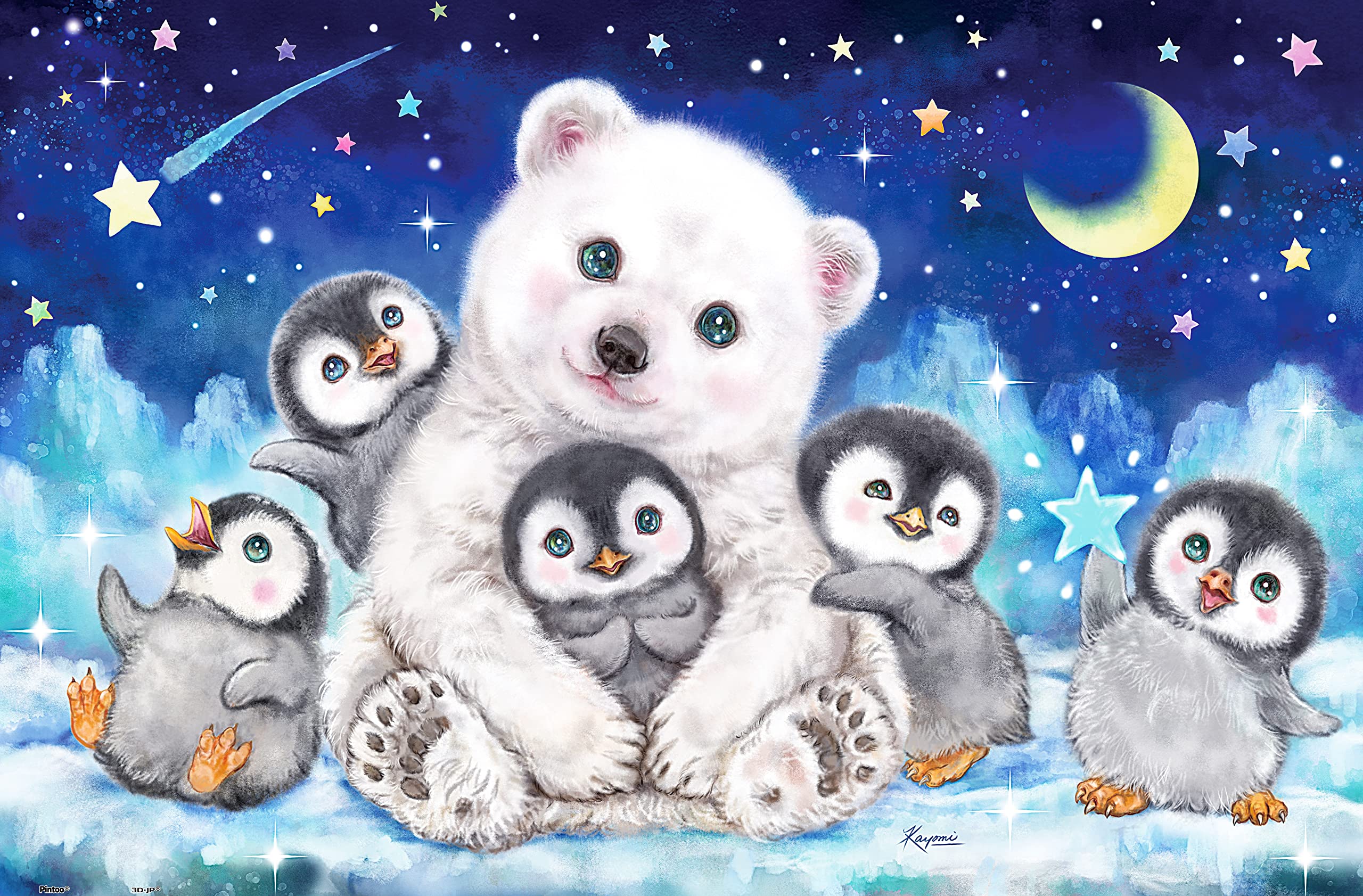 Pintoo Jigsaw Puzzles 600 Piece for Adults - Kayomi - Polar Bear and Penguins - Easy Storage Snug Interlocking Plastic Puzzle No Glue Required [H3038]
