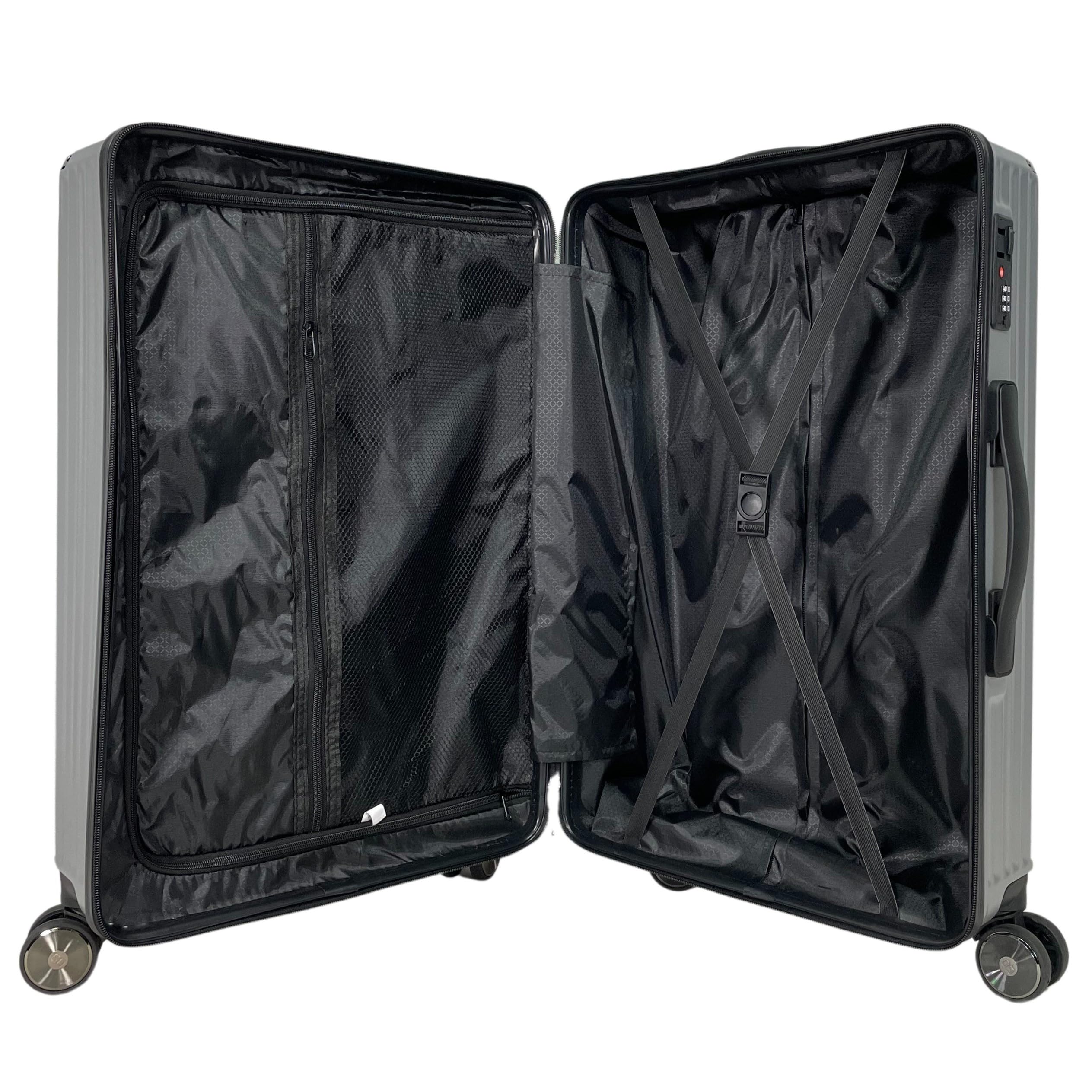 SIGN Hartschalen Reisekoffer Trolley ABS Tasche Leicht 4 Doppelrollen (Handgepäck-Mittel-Groß-Set) Nummernschloss (Silber, Großer Koffer (75cm))