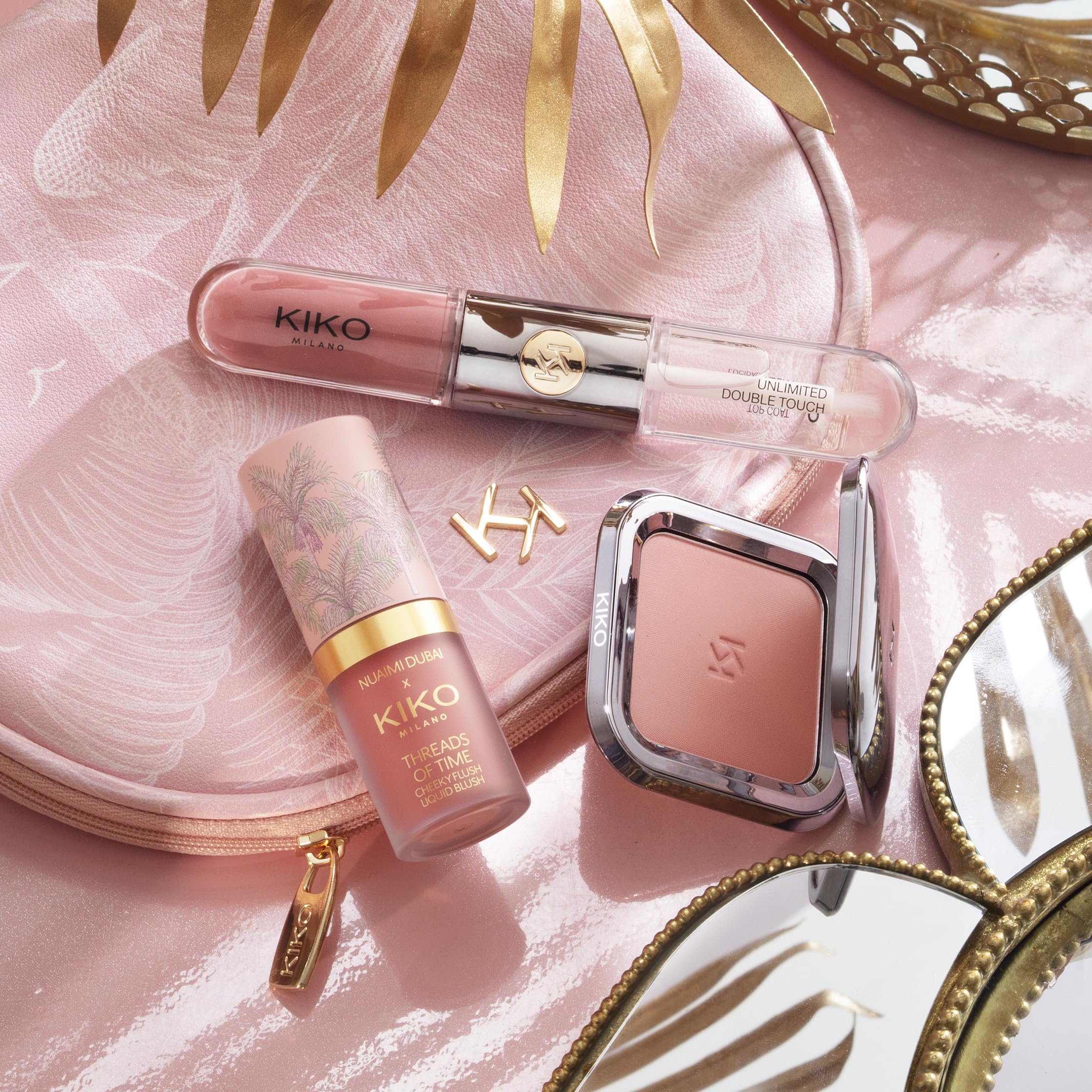 KIKO Milano Threads Of Time Lip To Cheek Make Up Kit, Kit De Maquillaje De Regalo: Labial Y Brillo 2 En 1, Colorete Líquido Y Colorete En Polvo
