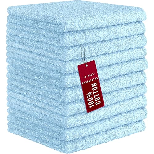 DecorRack 100% Cotton Washcloths 12x12 in, Baby Blue