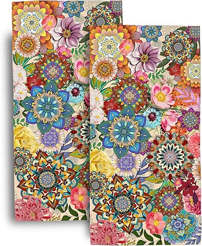 Juego de toallas de mano decorativas de baño con diseño floral bohemio, suaves y absorbentes, coloridas para decoración de baño, toallas de mano