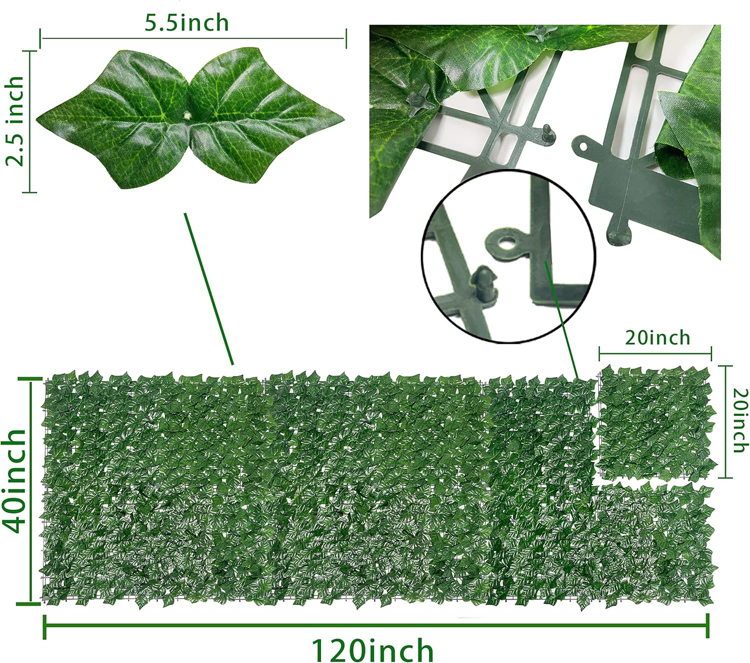 Bybeton Artificial Ivy Privacy Fence Screen - 120"x40"Upgraded UV Resistant Faux Greenery Hedge Wall Panels, Expandable Lattice Covering for Outdoor Patio, Balcony, Deck, Garden