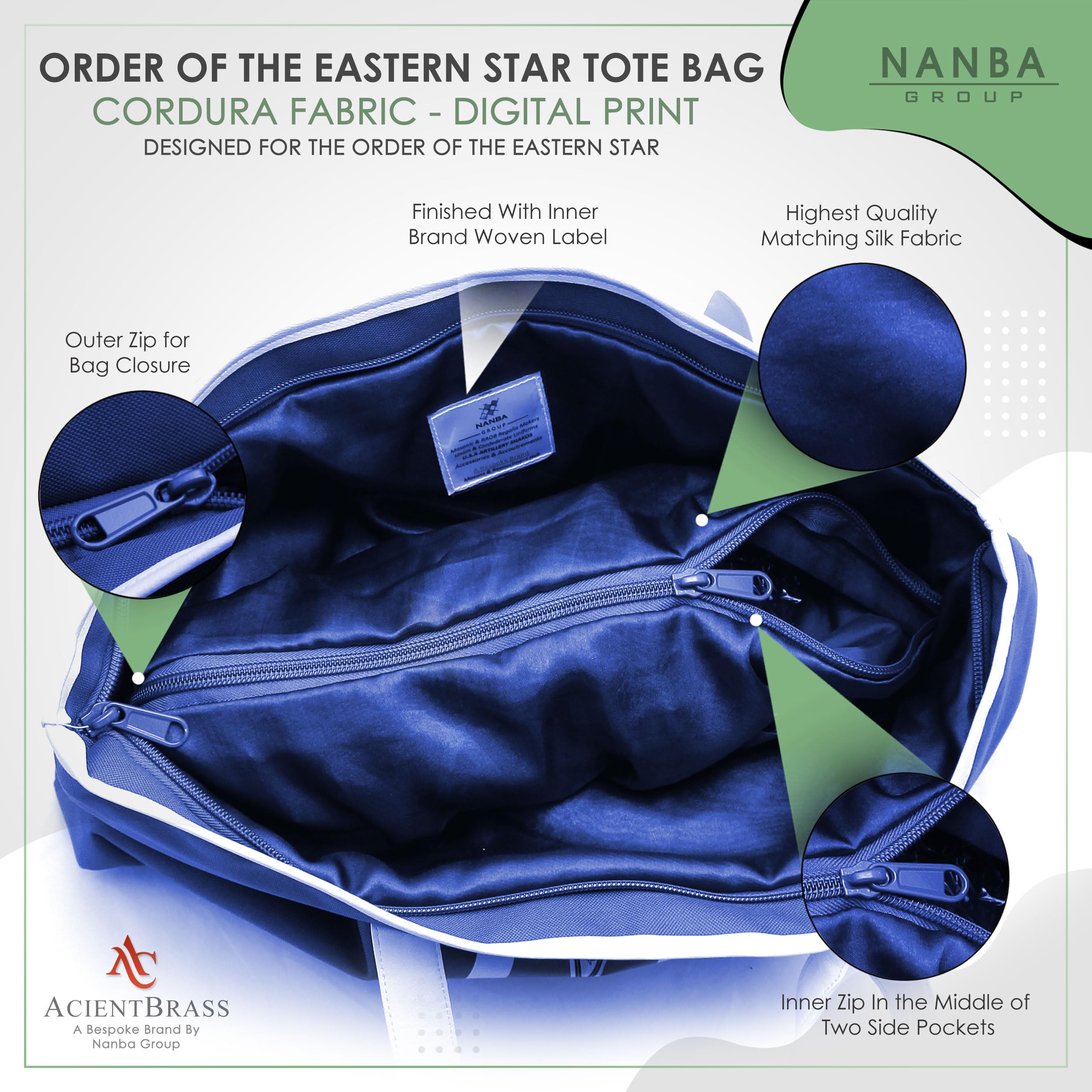 ACIENTBRASS Order of the Eastern Star Tote Bag for Women – OES Waterproof Cordura Shoulder Handbag with Wallet-IMPROVED