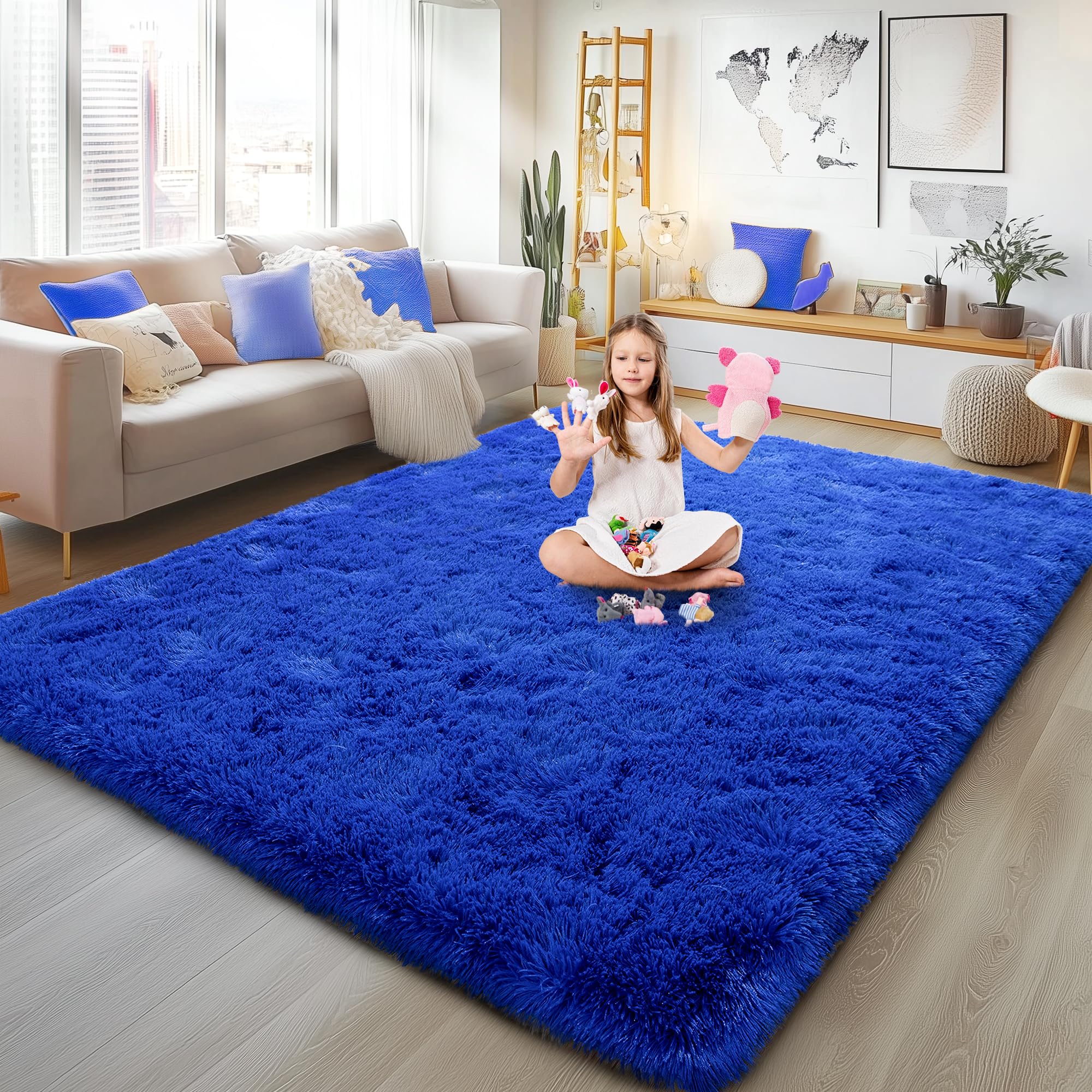 Soft Plush Shag Rug 5x7, Ultra Fluffy Rug for Living Room Bedroom, Non-Slip Fuzzy Large Area Rug for Living Room, Carpet for Girl Boy Kids, Modern