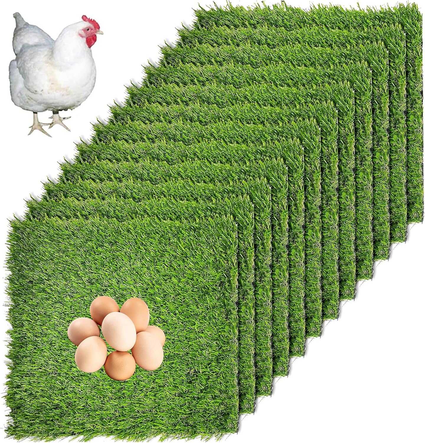 Hamiledyi 12 Pcs Chicken Nesting Box Pads Artificial Grass Rug Carpet Synthetic Turf Mat Nest Box Bedding for Chicken Coop Pet Garden Lawn Indoor Outdoor（12"x12"）