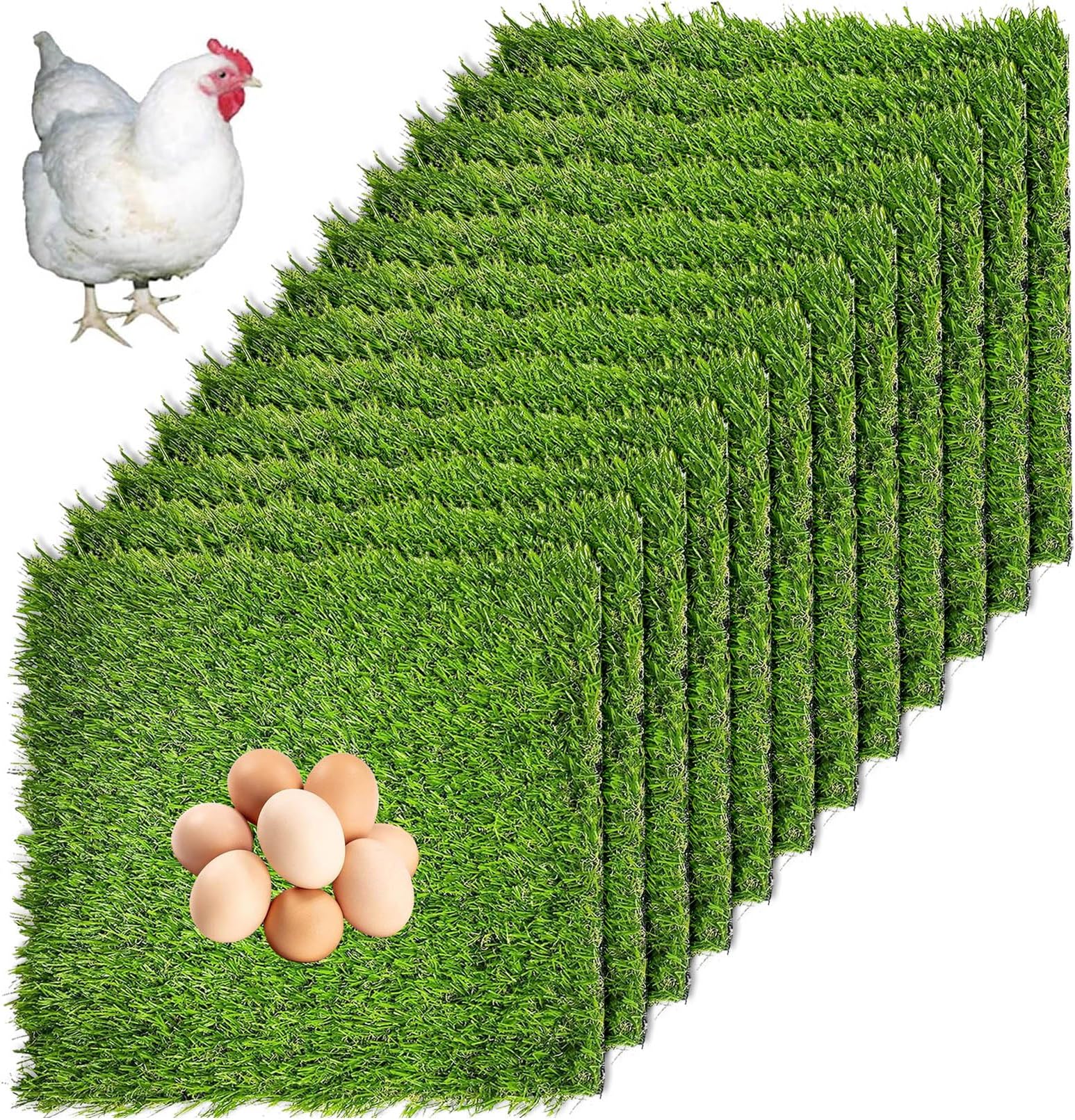 Hamiledyi 12 Pcs Chicken Nesting Box Pads Artificial Grass Rug Carpet Synthetic Turf Mat Nest Box Bedding for Chicken Coop Pet Garden Lawn Indoor Outdoor（12"x12"）