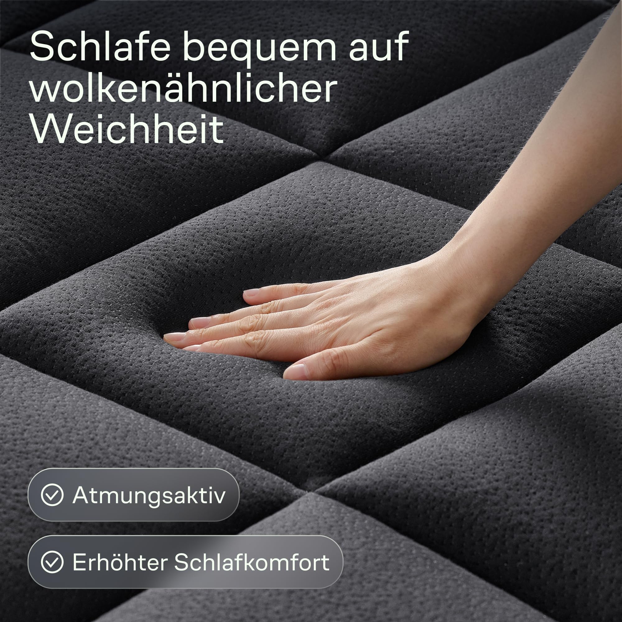 Schwarz Cloud Comfort Matratzen Topper – Ultraweicher, atmungsaktiver und kühlender Schutz aus Bambusviskose – 160x200cm, optimale Liegehöhe