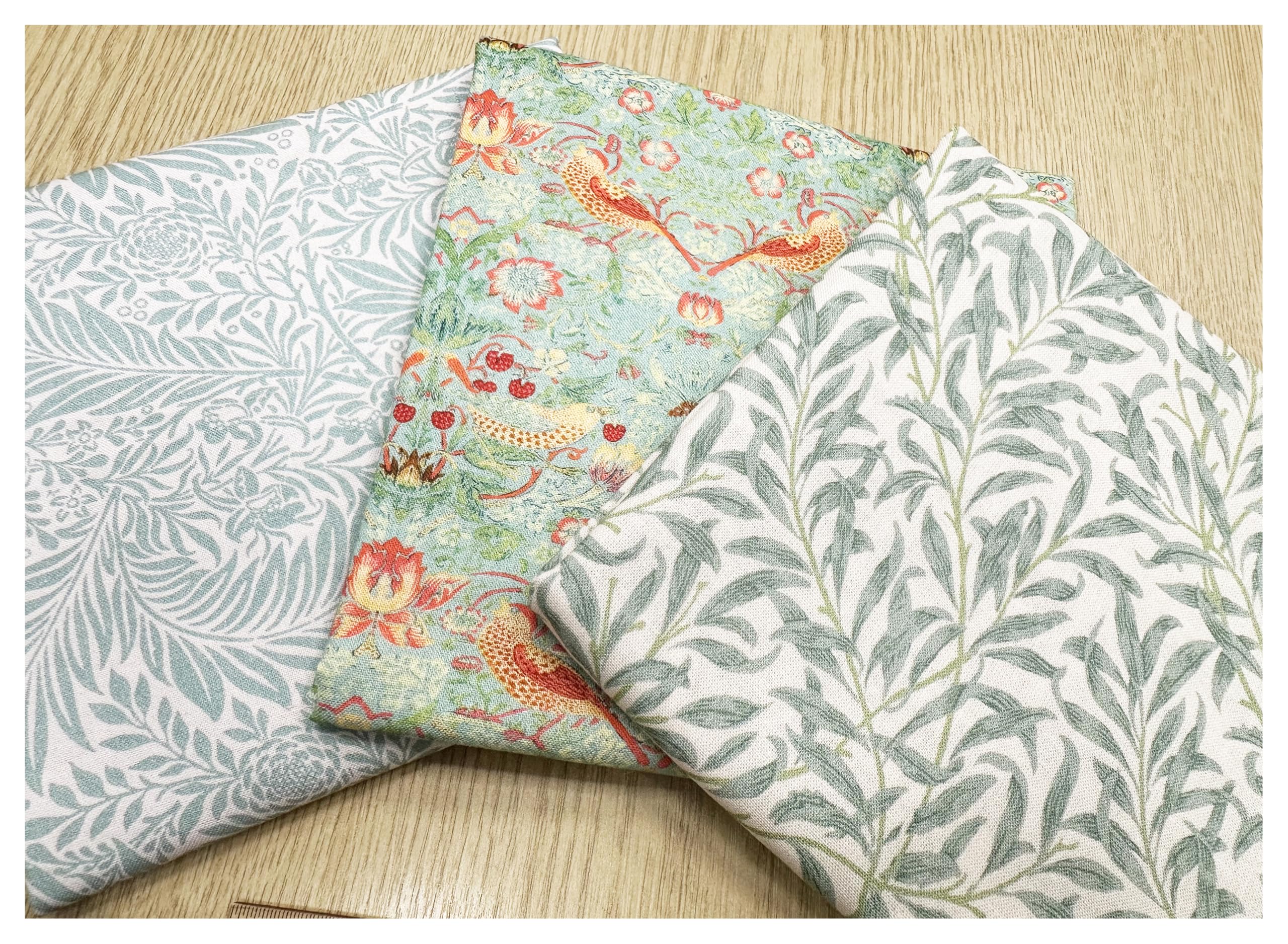Fat Quarter Fabric Bundle - William Morris Duck Egg - Bird Floral Print Craft Fabric Material