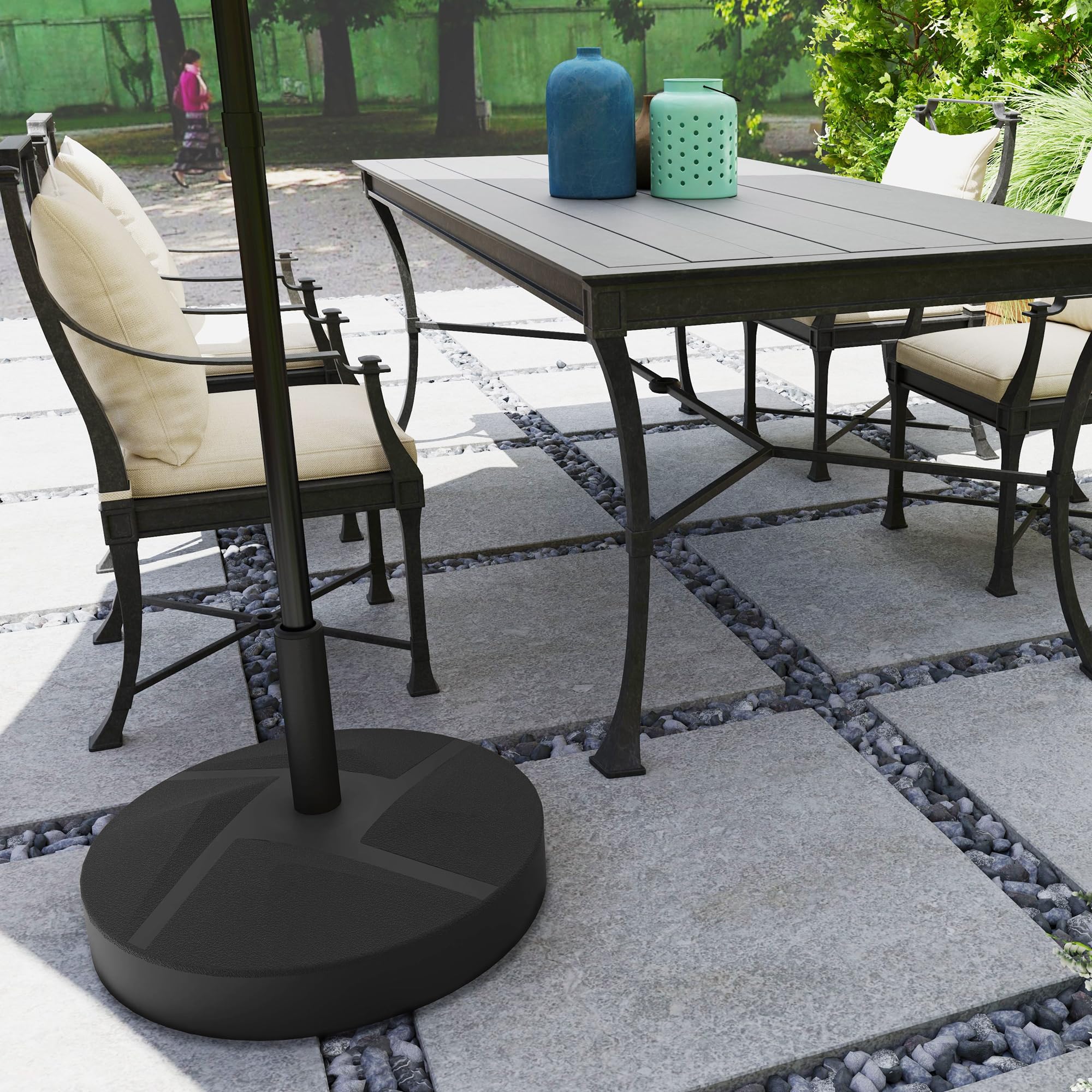 Outsunny Base para Sombrilla Redonda Soporte 25L o Arena 30kg Negro | Pie para Sombrilla, Rellenable con Agua, Jardín Terraza