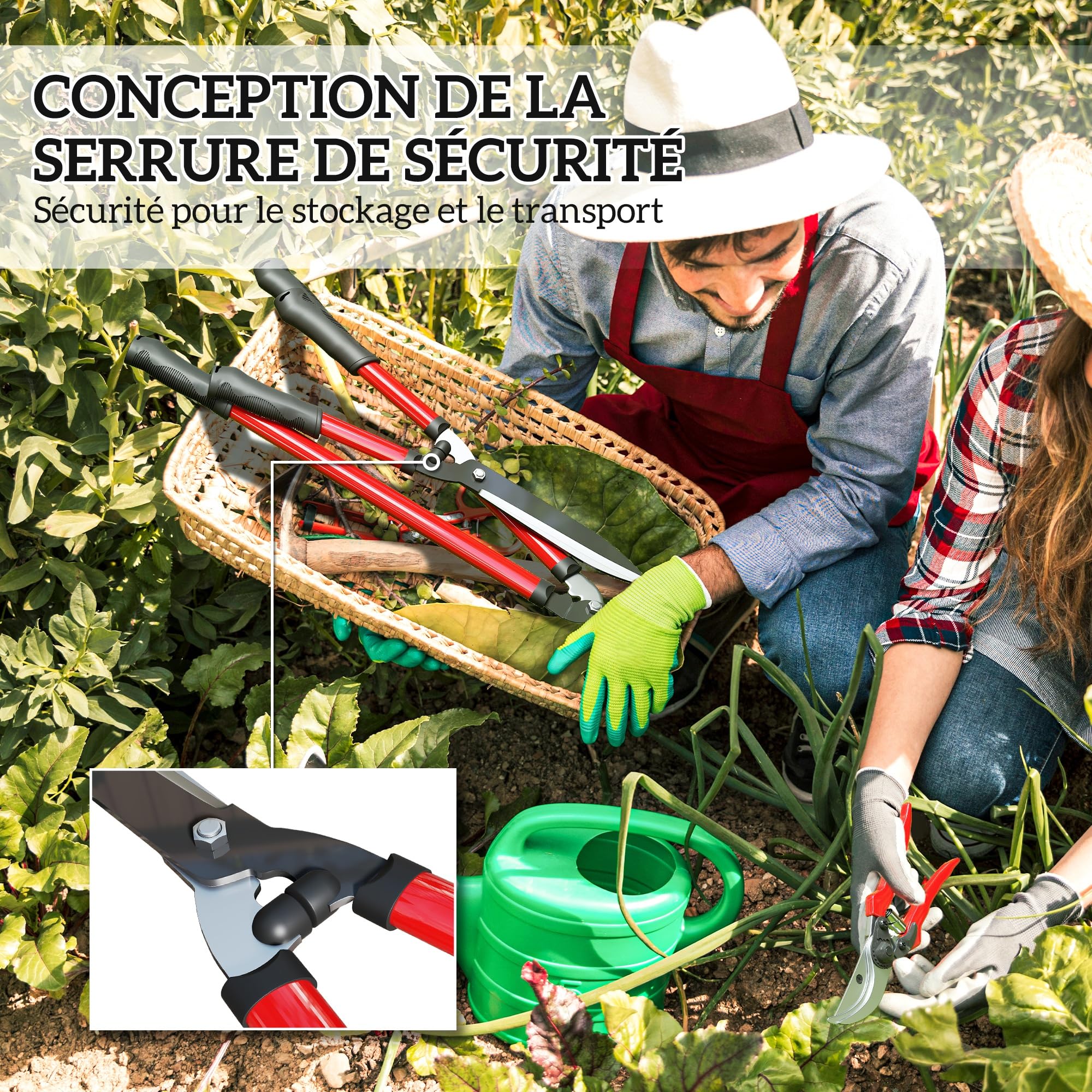 Outsunny Lot de 3 cisailles de jardin, ensemble de coupe pour jardinage, coupe-branches de 65 cm, taille-haie de 51,5 cm, sécateur de 20 cm, avec poignée souple, rouge