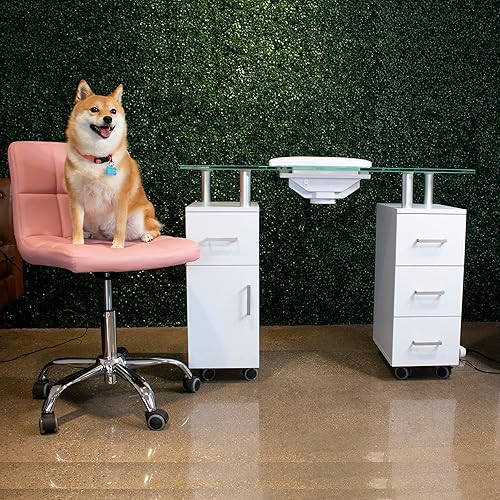 Miniatura 4 de Mesa de manicura de vidrio blanco brillante para salón de uñas muebles y equipos