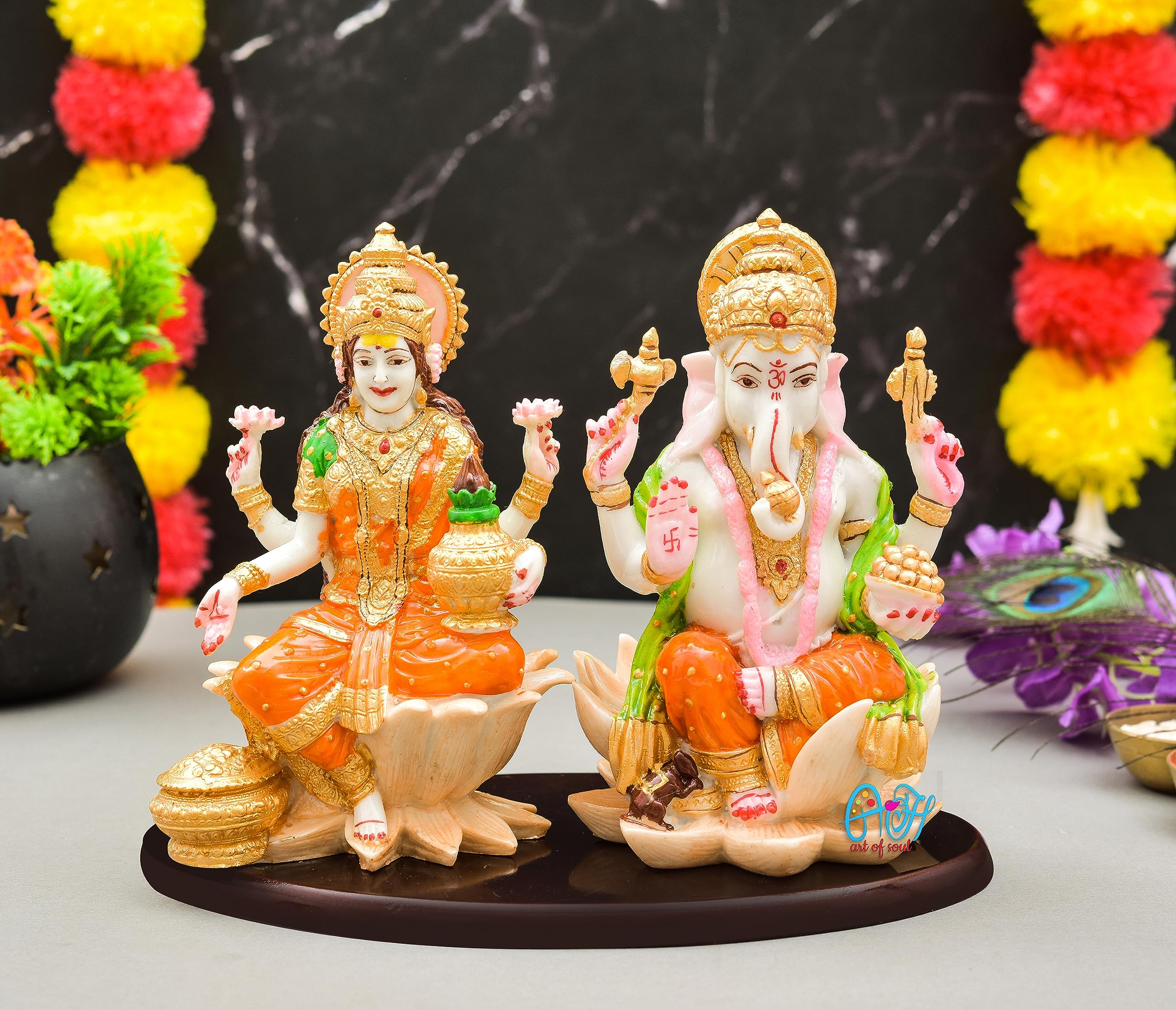 Archna Handicraft Polyresin Ganesh Ji and Laxmi Ji Murti for Car Dashboard Spritual Sculpture Idols (18.75x22.5) - Image 2 thumbnail