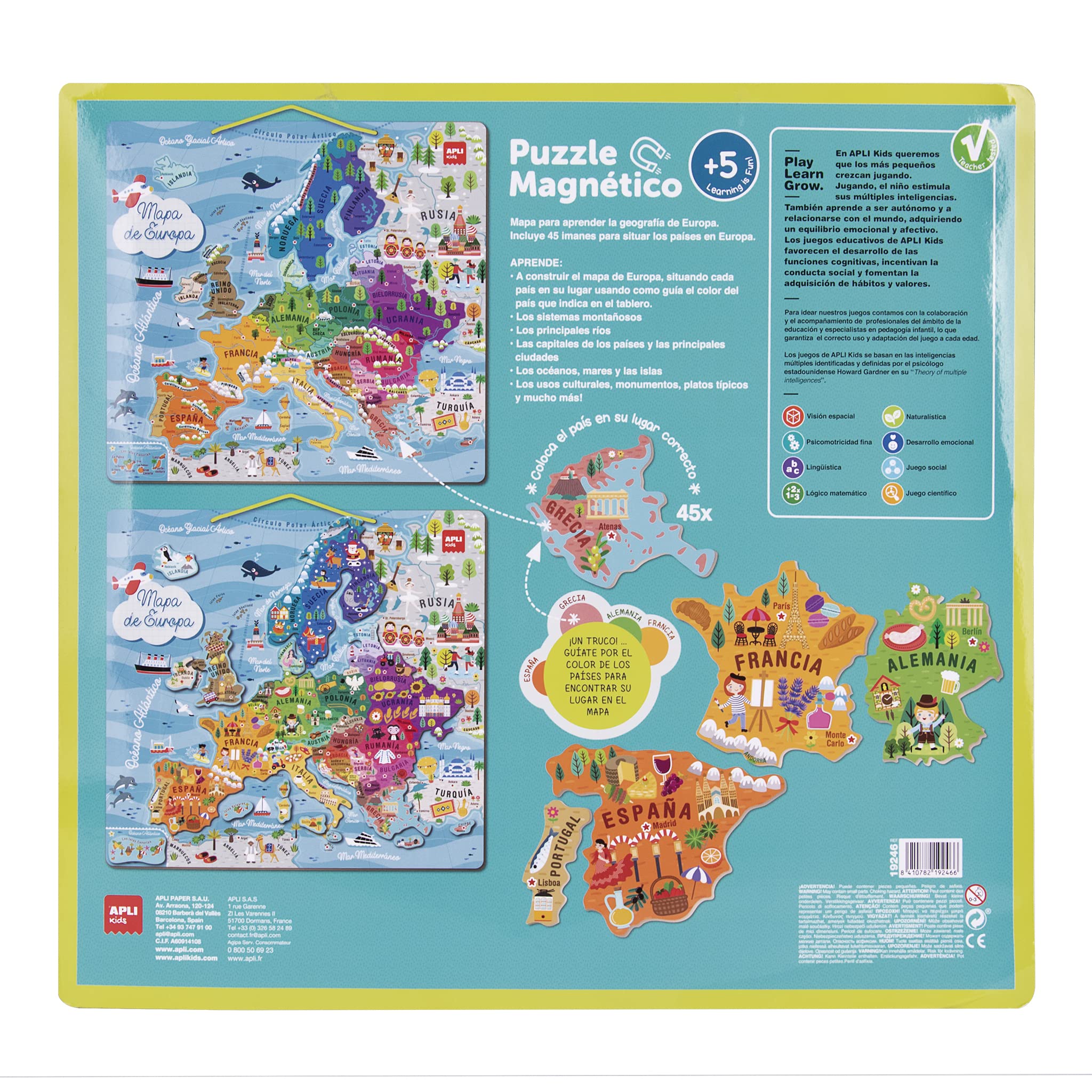 APLI Kids 19246-Magnetic Map Puzzle Set Of 45 Magnets For Learning European Geography - For Children Ages 5 , Colour Europe (19246