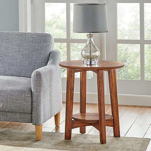 Miniatura 6 de Monterey - Mesa auxiliar redonda de madera moderna de mediados de siglo de 20 pulgadas, castaño cálido