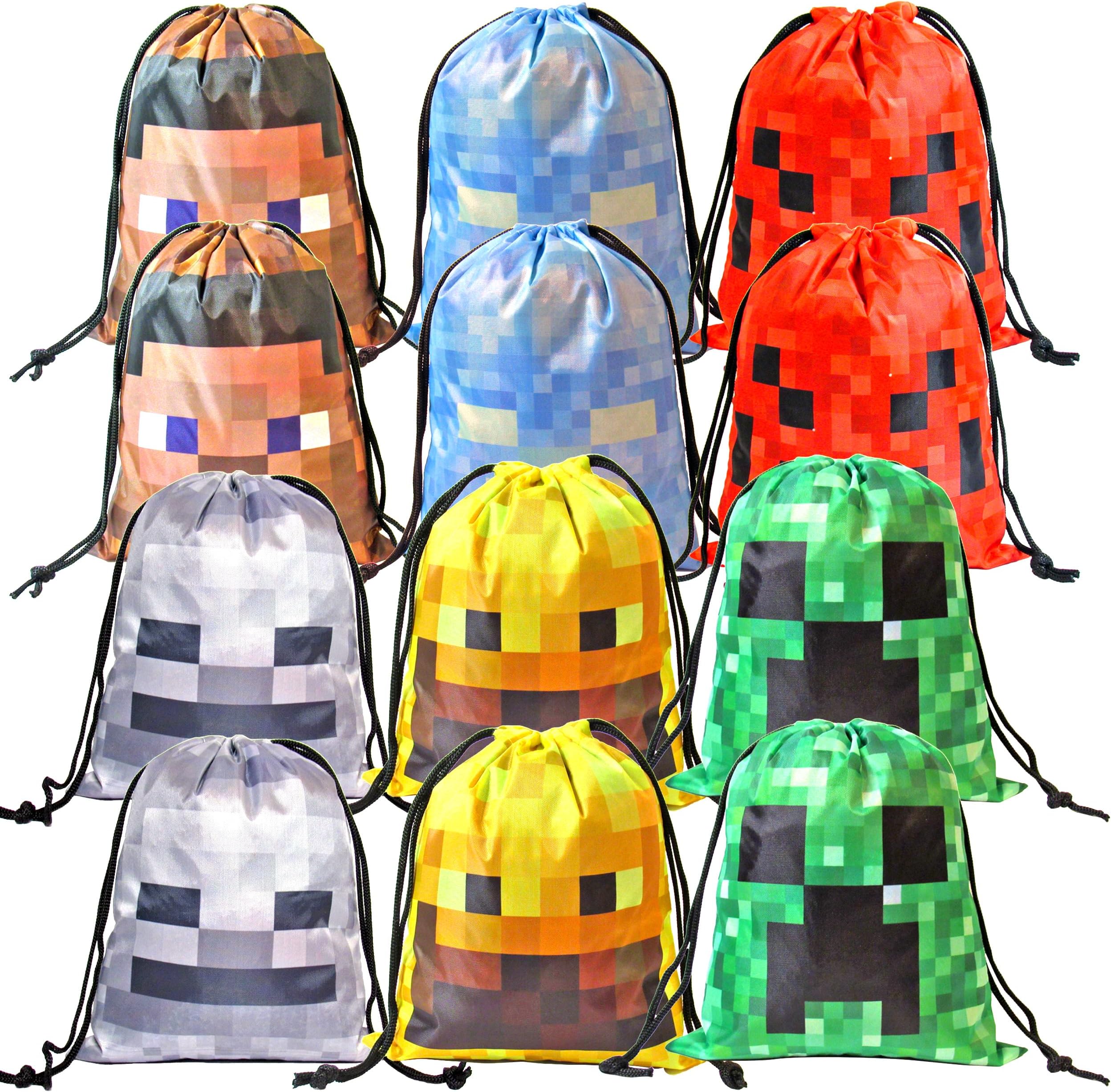 ADETON Pixel Theme Party Favor Bags, Miner Theme Birthday Decorations, Birthday Party Supplies, Favors Goodies Treat Candy Bags, Creeper
