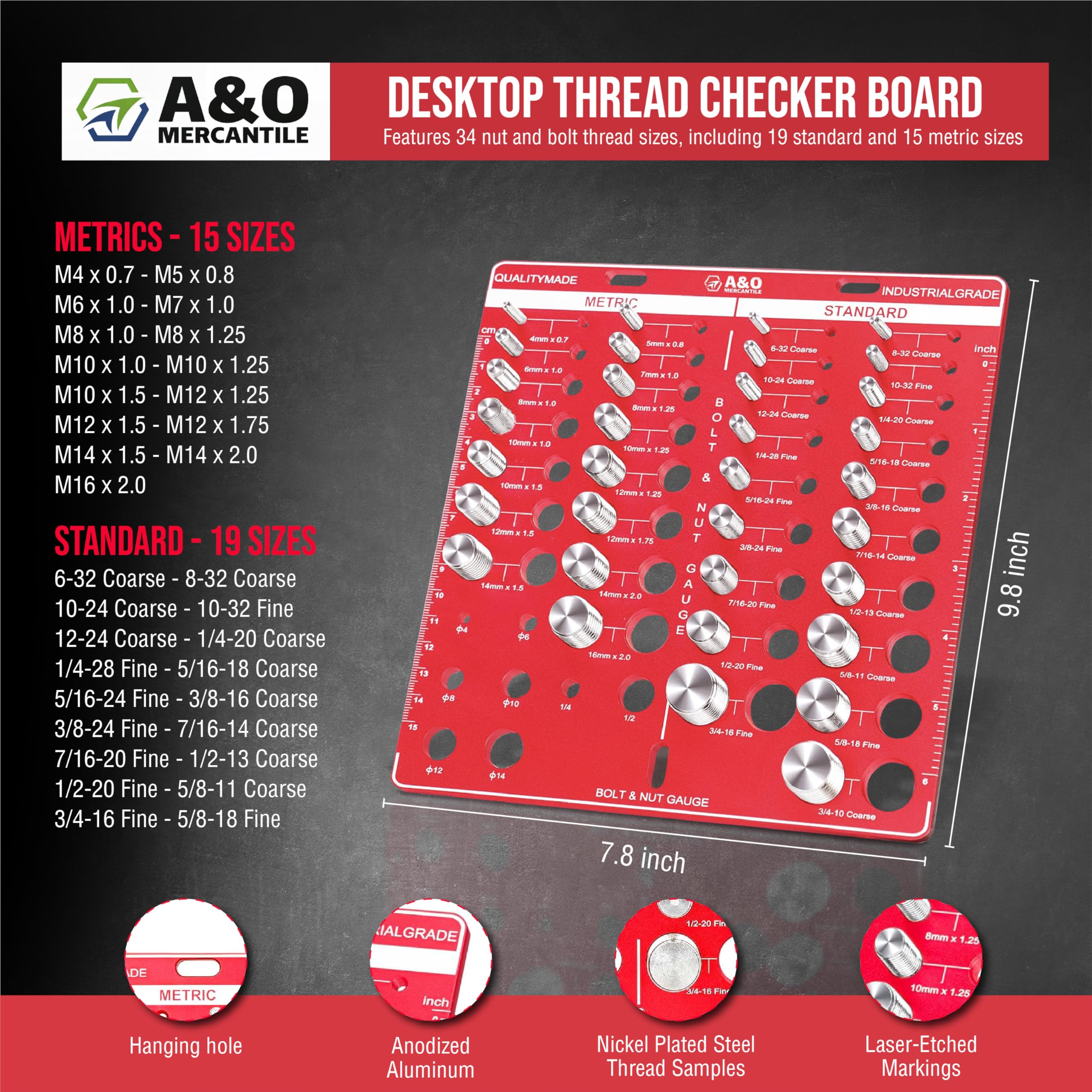 Bolt Size Finder 51 Size Thread Checker - Metric & Standard Bolt Nut ...