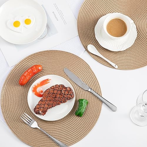 Miniatura 6 de Juego de 6 manteles individuales redondos, resistentes al calor, tejidos clásicos, redondos de 13.5 pulgadas de diámetro, para mesa de cocina, juego