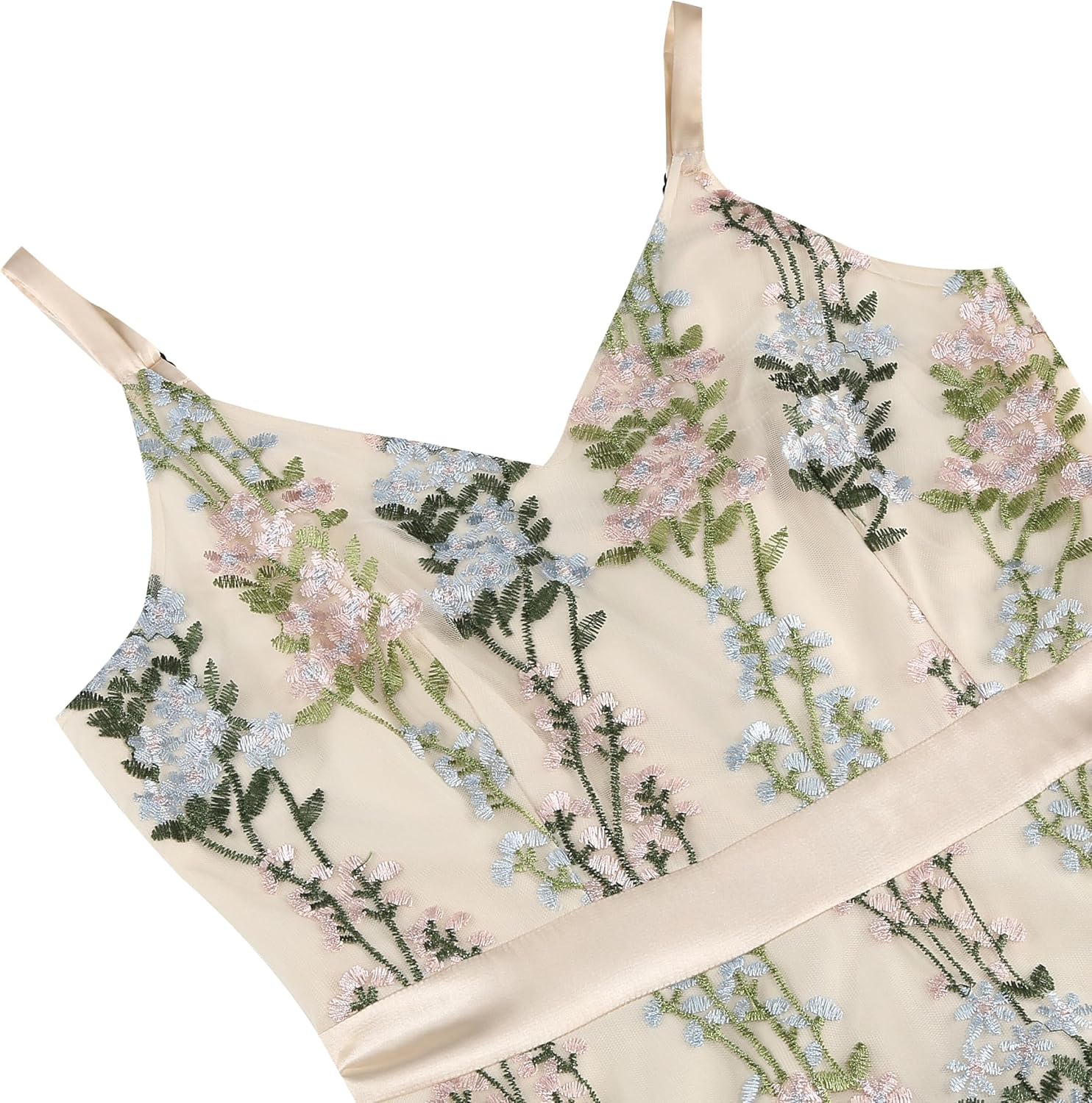 Long Floral Embroidery Dress for Women Flower Embroidered Maxi Dress Spaghetti Straps Formal Evening Party Tulle Prom Dress - Image 4