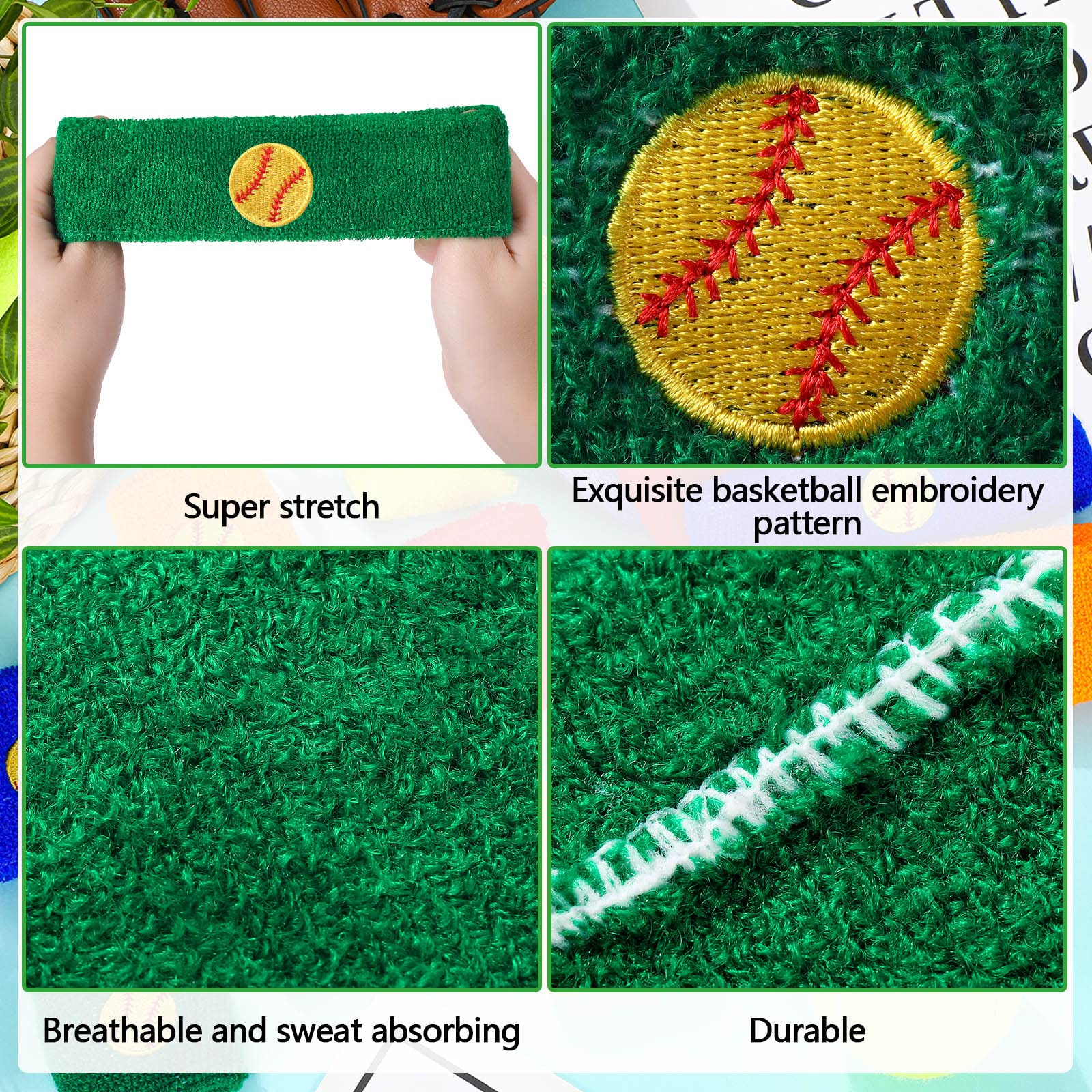 6x Softball-Stirnbänder Gelb – Atmungsaktiv, Schweißfest, Elastisch Für Sport & Yoga