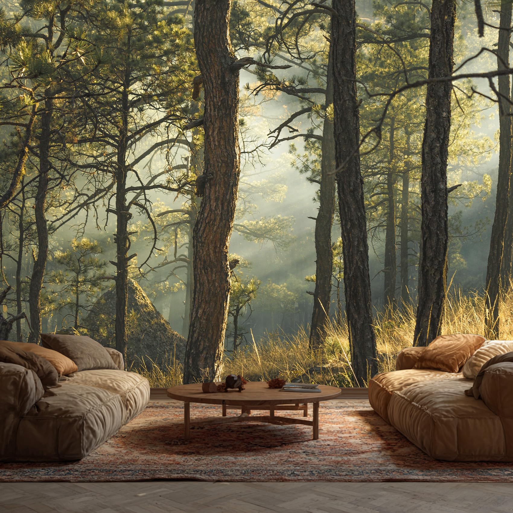Jungle Wallpaper, Tree Sunlight Forest Mural Wallpaper, Jungle Room Decor Wall Art for Living Room Bedroom Kitchen 130L x 80W cm