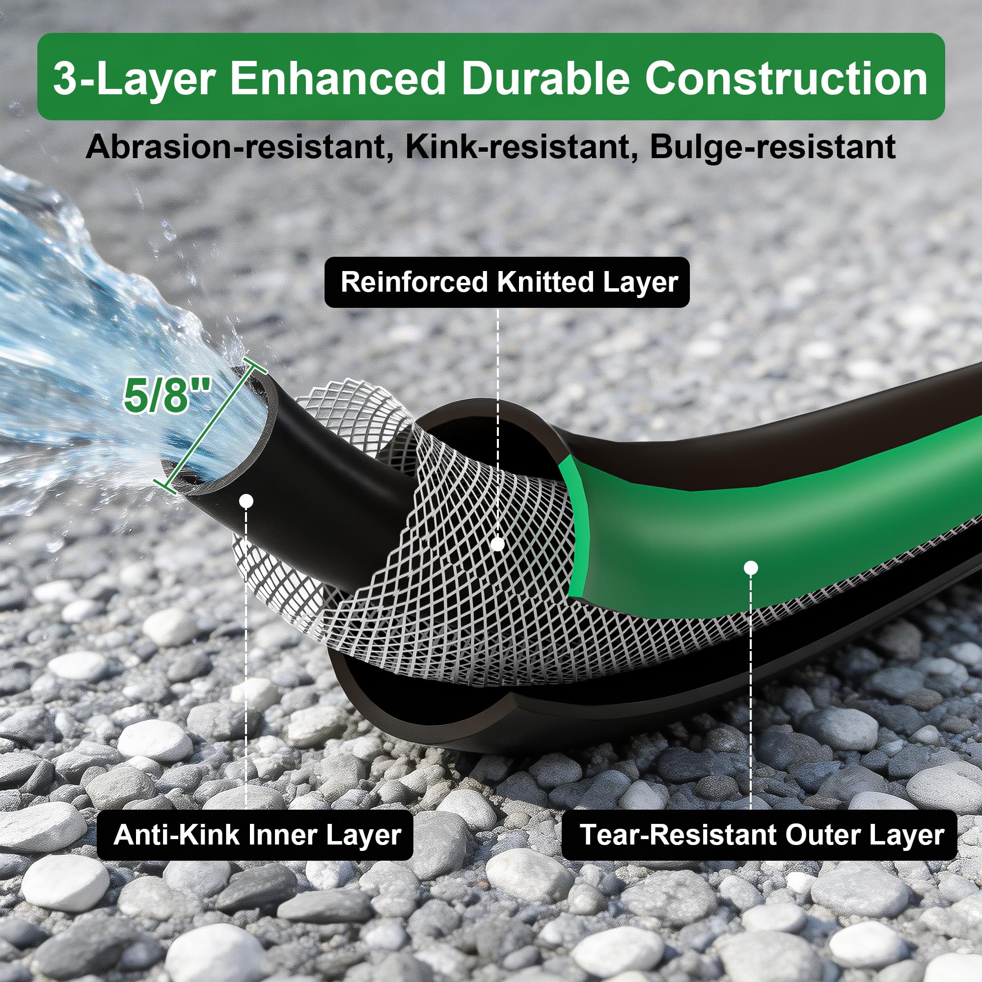 Tubo da giardino 45,7 x 1,6 cm, flessibile per tutte le stagioni, leggero, durevole, resistente alle pieghe, resistente ai polimeri ibridi, connettori maschio a femmina in alluminio senza perdite