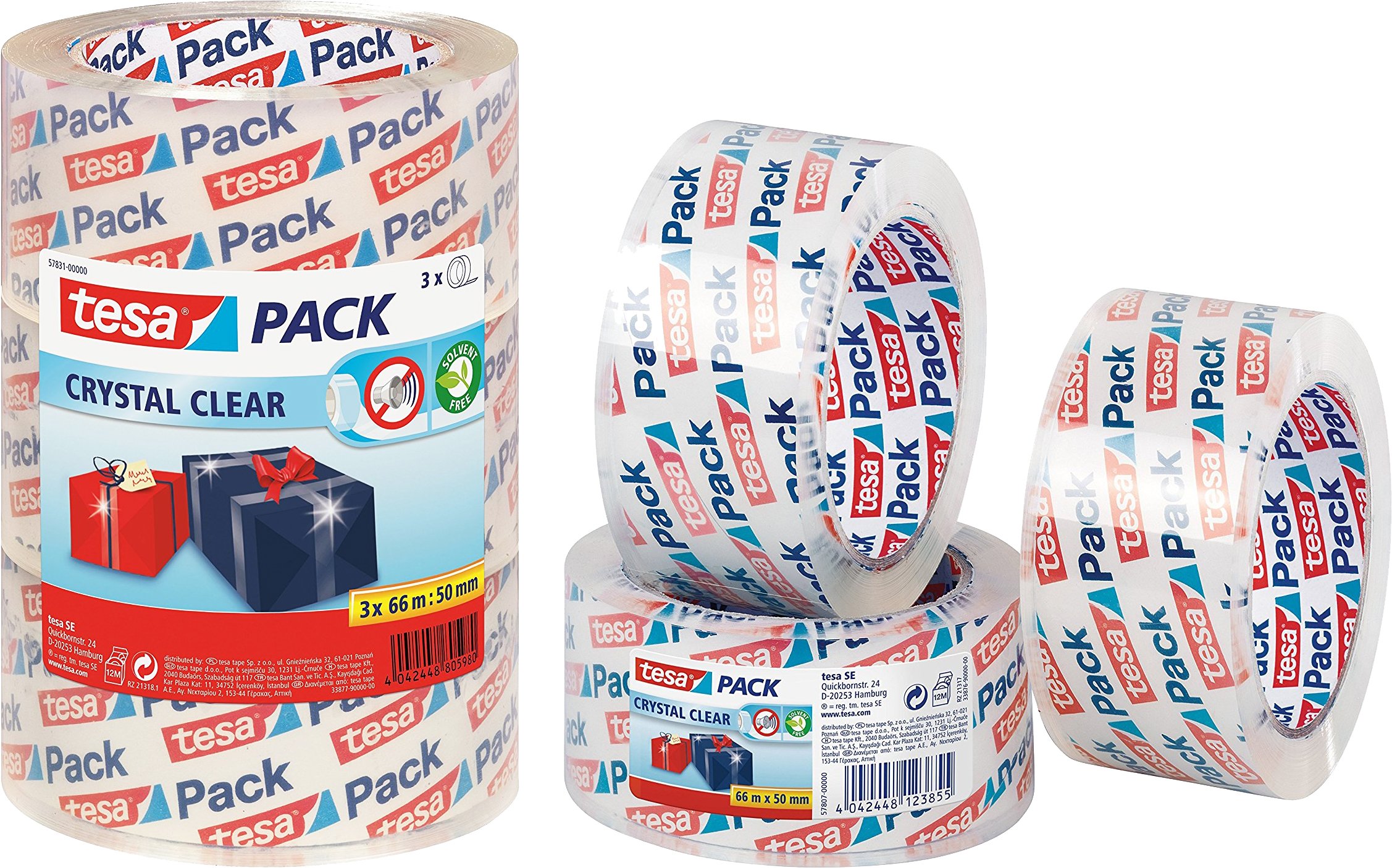 tesa Packband Crystal Clear, kristall-klar, 6 Rollen, 66m x 50mm
