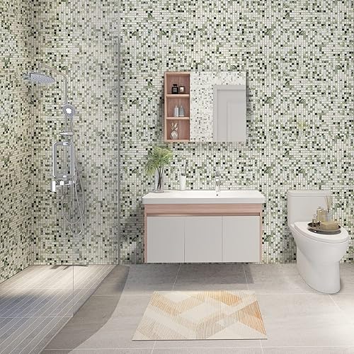 Miniatura 5 de Midcard 6 hojas de azulejos cuadrados de mosaico de mármol blanco esmeralda y blanco Carrara, azulejos pulidos para suelo y pared de ducha