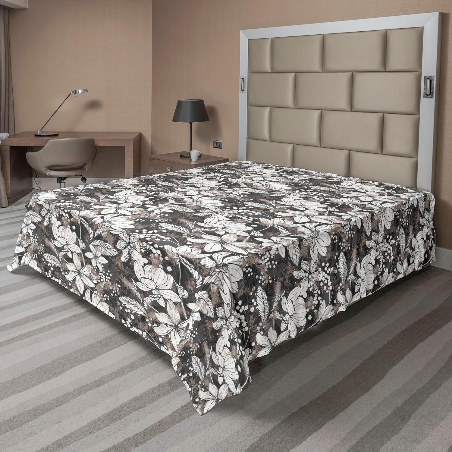 Ambesonne Flowers Vintage Flat Sheet, Wild Life Blooming Flora and Leopard Skin Pattern Print Boho, Soft Comfortable Top Sheet Decorative Bedding 1 Piece, Queen Size, Rose Dark Coral Vermilion
