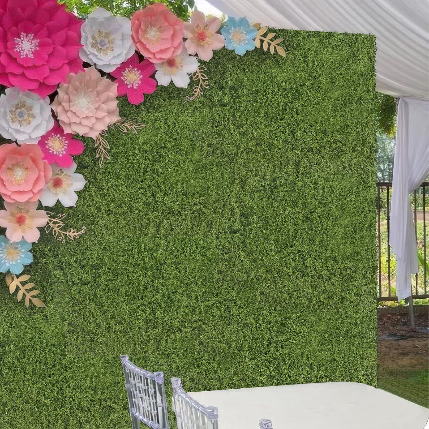 FAICOIA 2 Pcs Artificial Moss Mat for Decorating Mossy Table Runner Fake Moss Rug Dark Green 39" x 39" Faux Grass Roll for Plants Indoor Planters Crafts DIY Table Fairy Garden Wedding Easter 100x100cm