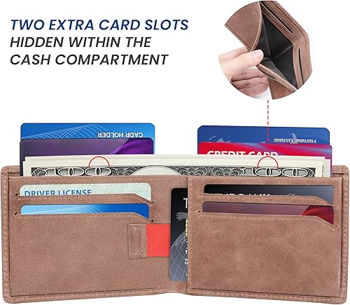 Miniatura 2 de Cartera delgada para hombre, de piel auténtica, plegable, con bloqueo RFID, minimalista, elegante, bolsillo frontal, carteras para hombre (pestaña