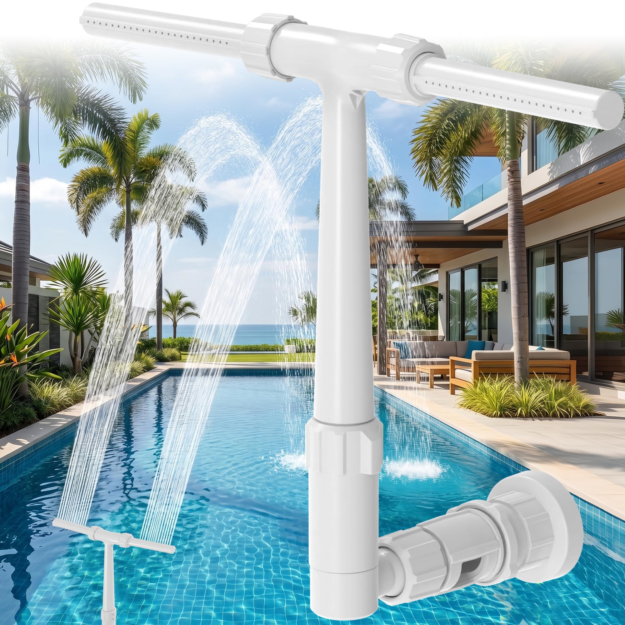 Photo 1 of Pool Fountain for Above and In-Ground Pools, Dual Spray Waterfall Sprinkler Fountain, Above Ground Pool Accessories, Adjustable Waterfall Cooling and Relaxation(White)