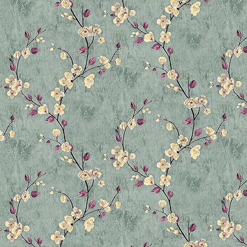 Papel tapiz floral para despegar y pegar, papel de contacto con árbol de flores, autoadhesivo, extraíble, moderno, verde, decorativo, para cubrir