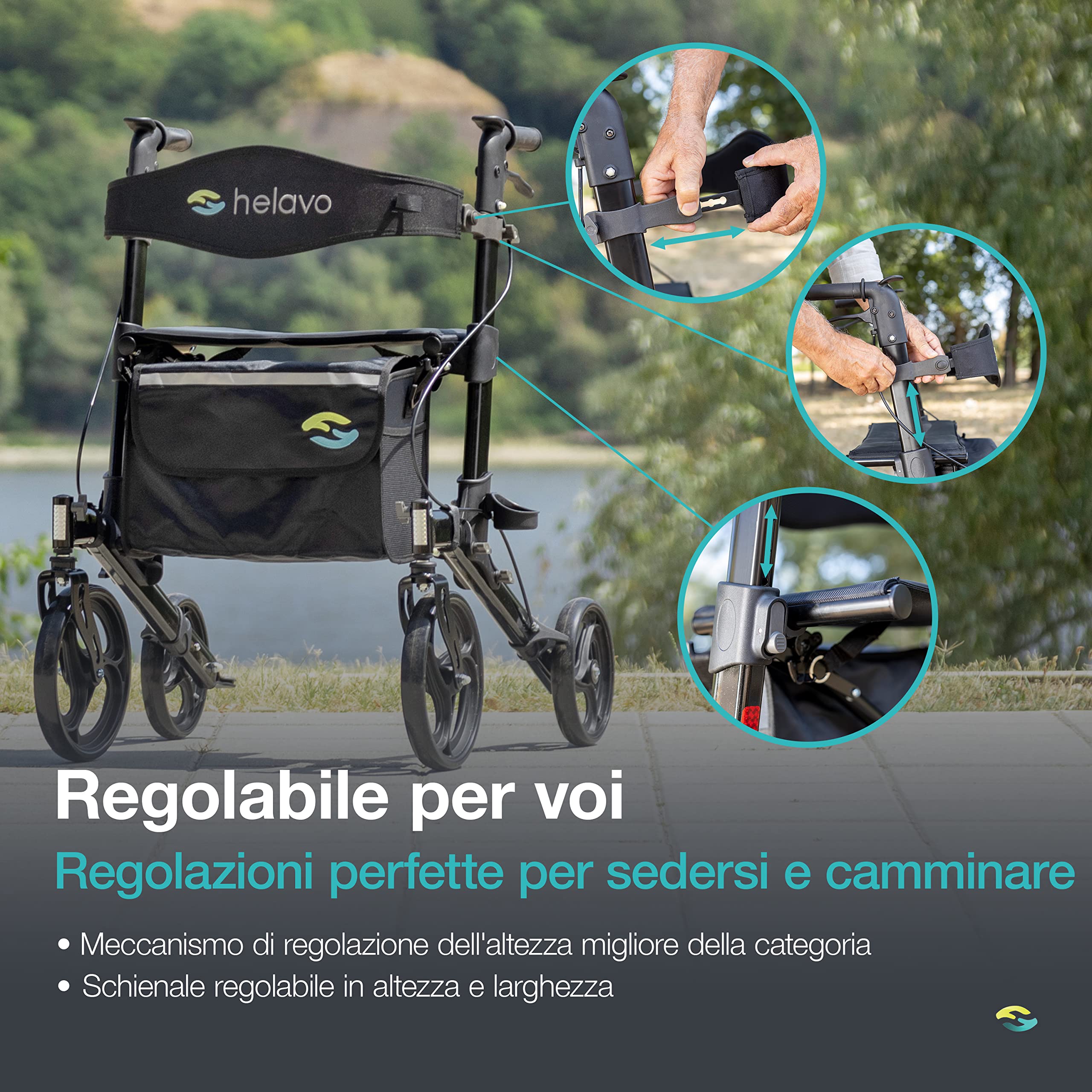 HELAVO Deambulatore per Anziani Superiore - Rollator Alluminio Regolabile Individualmente - Perfetto per la Casa e l'Esterno