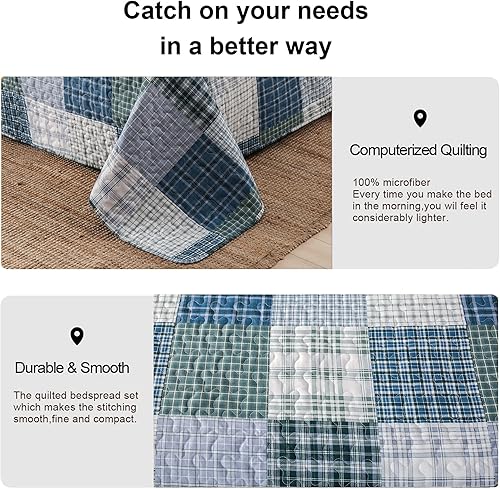 Miniatura 6 de Juego de edredón de tamaño Queen, colcha a cuadros, juego de ropa de cama para hombres y niños, colcha de retazos para el hogar, moderna, suave,