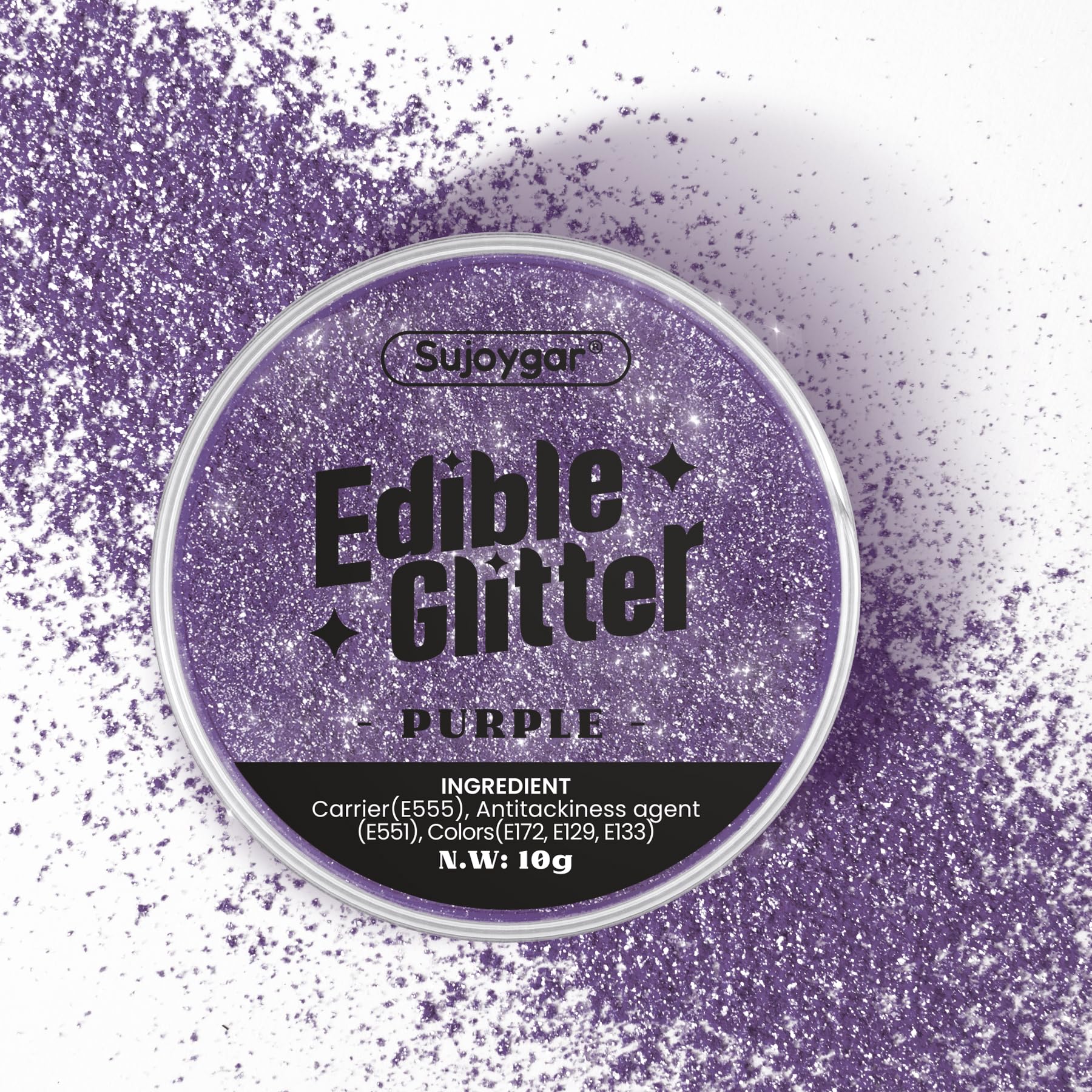 (10g) Elegant Purple Edible Glitter for Cocktails, Drinks, Cakes - 100% Food Safe Edible Drink Glitter Cake Dust Bulk - Easter Halloween Food Decoration Wedding Party - No Taste