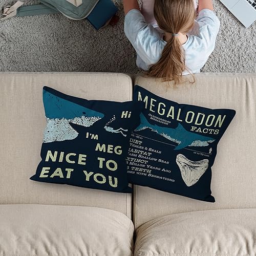 Miniatura 3 de Funny Megalodon Facts - Juego de 2 fundas de almohada de tiburón, 18 x 18 pulgadas, regalos para amantes de los tiburones, regalos para
