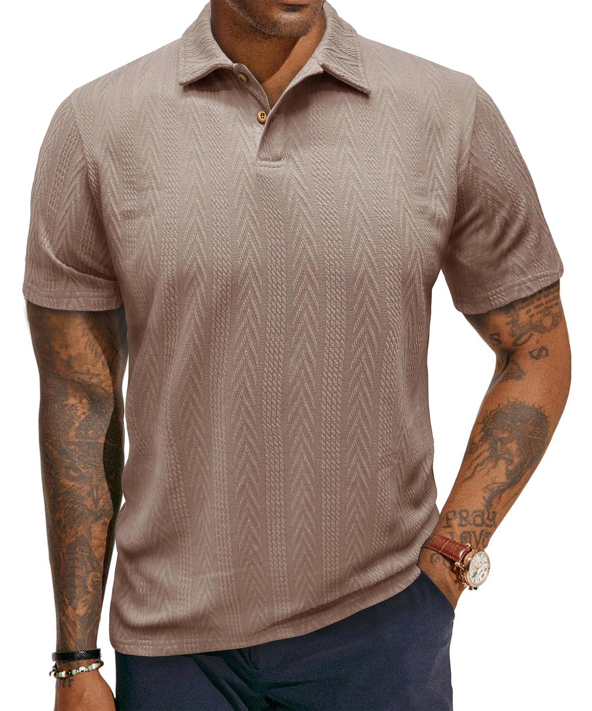 Gleam Ledra Polo Shirts for Men Basic Short Sleeve Shirt Button Solid Color Casual Tees Golf Stylish Tops