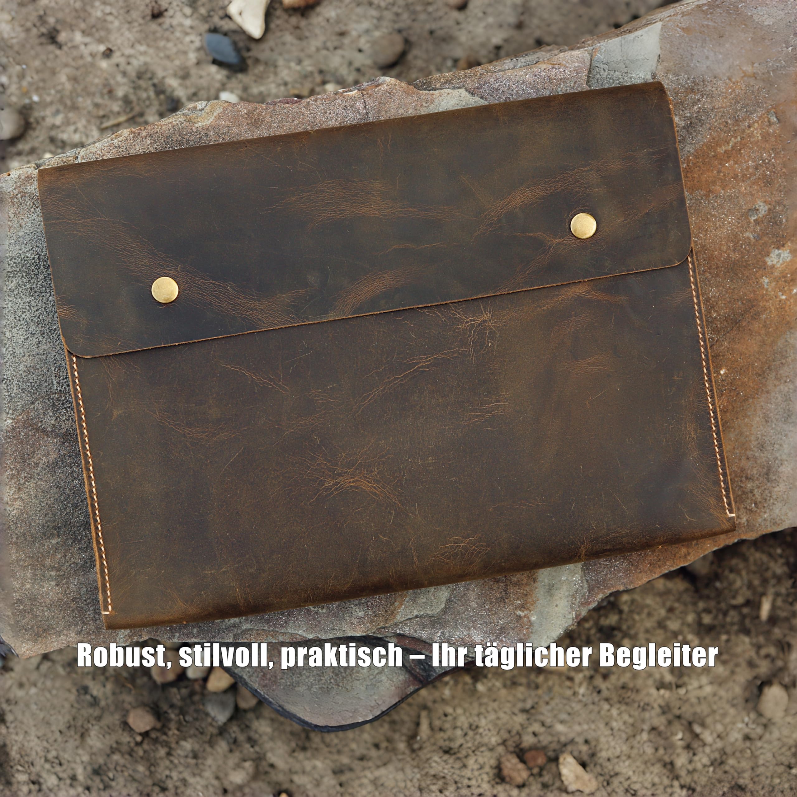 D&M leather studio Personalisierte Vintage Leder Dokumentenmappe A4/Letter – handgenähte Dokumententasche A4 & Portfolio Mappe, Laptop Hülle bis 13 Zoll, Büro Organizer