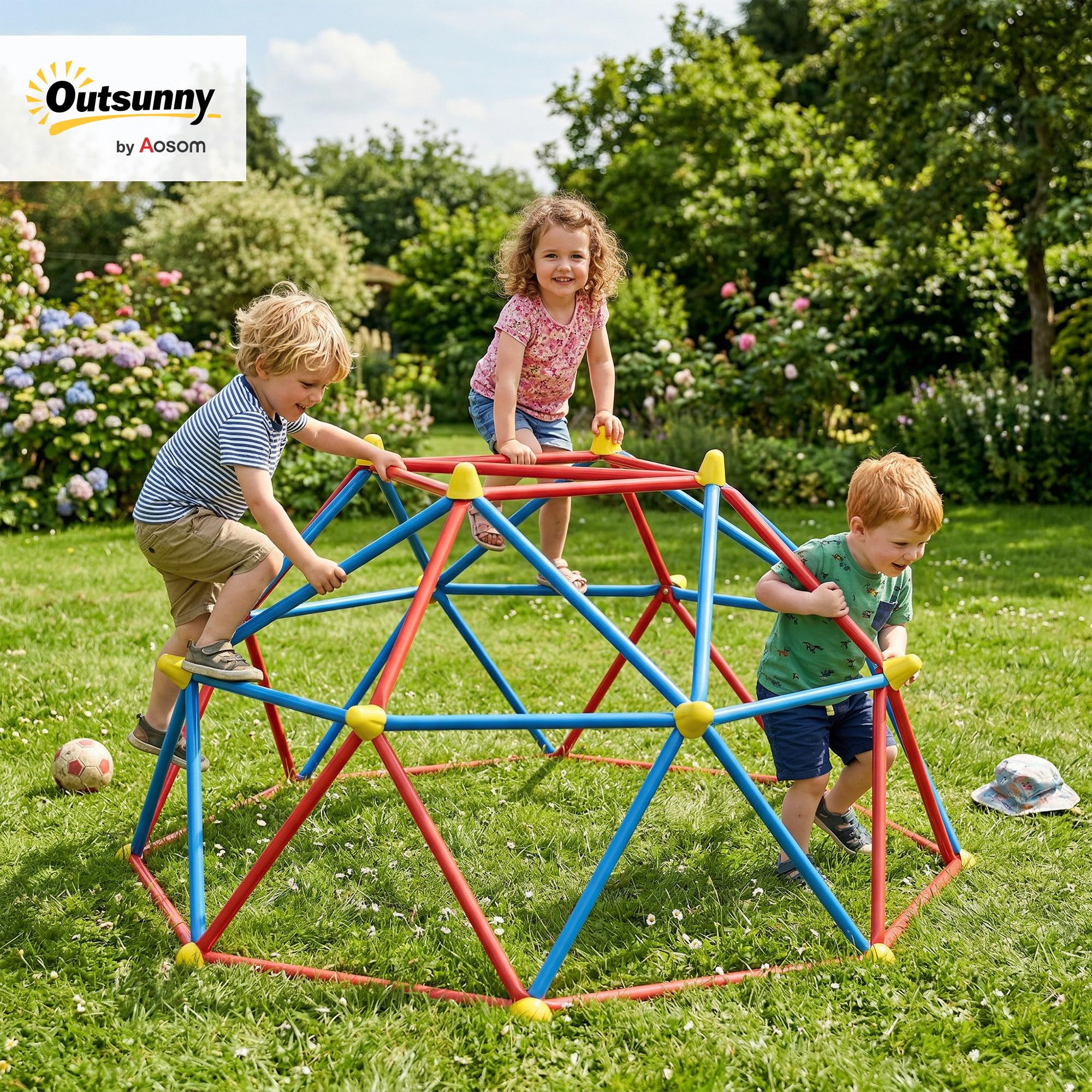 Outsunny Kletterkuppel für Kinder, 183 cm, Kletterkäfig aus Metall, maximale Belastung 180 kg, Outdoor-Spielplatz für Kinder von 3 bis 8 Jahren, einfache Montage, mehrfarbig