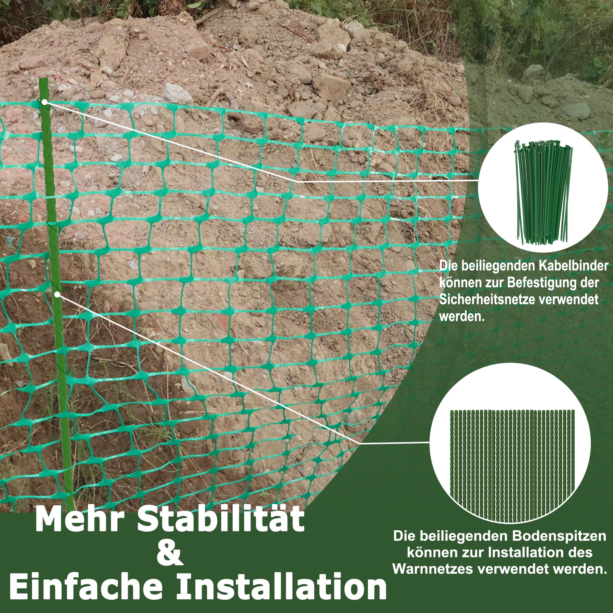 YRHome 1 x 80 m - Clôture de chantier - En plastique - Filet d'avertissement - Pour chien - Filet de sécurité - Filet de sécurité - Pour chantier - Clôture de poulet - Vert - Avec 80 piquets et 250