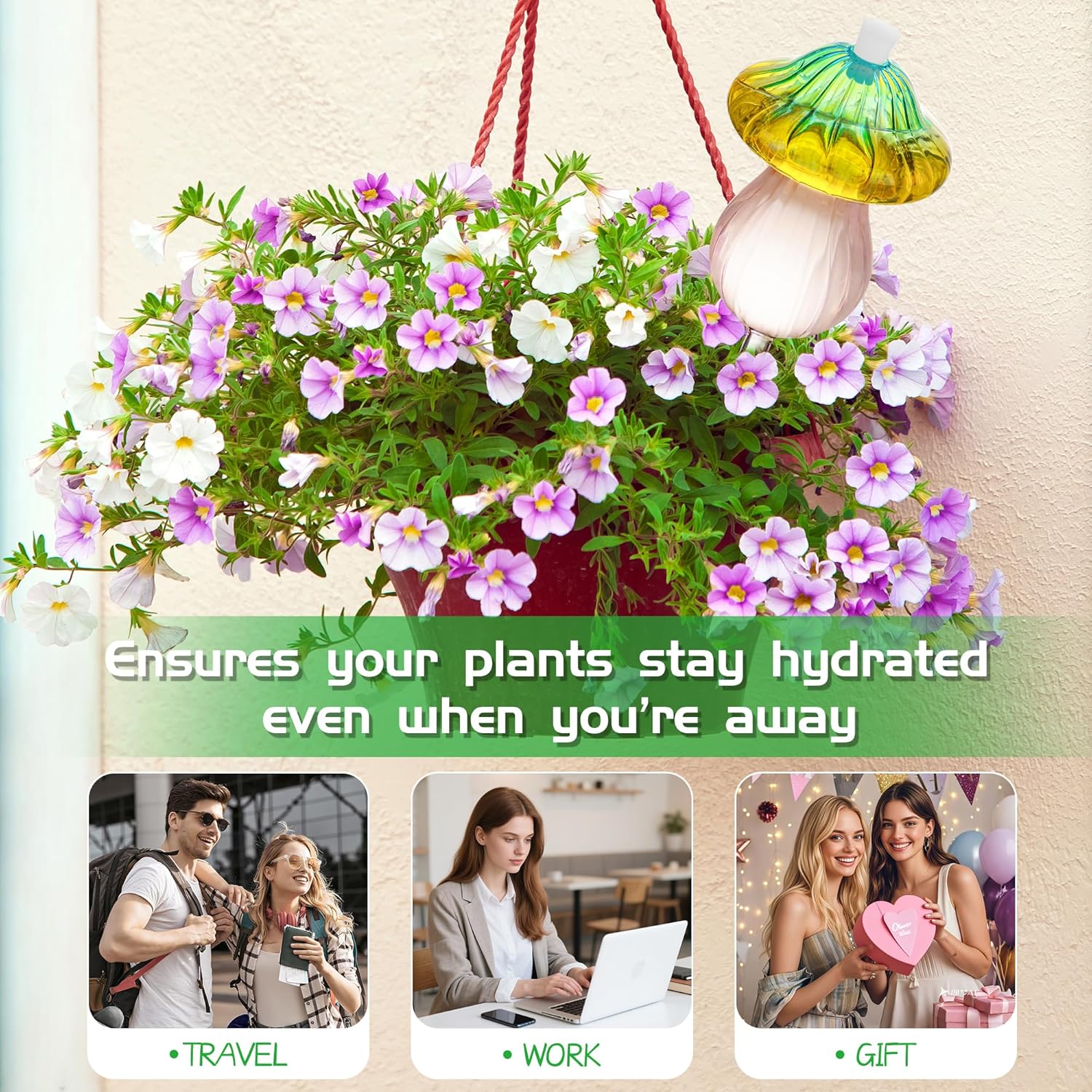 11 oz Large Plant Watering Globes, Glass Self Watering Globes, Gradient Color Mushroom Self Watering Planter Insert, Vacation Plant Watering Devices, Automatic Watering Bulbs (Large-2 Pack)