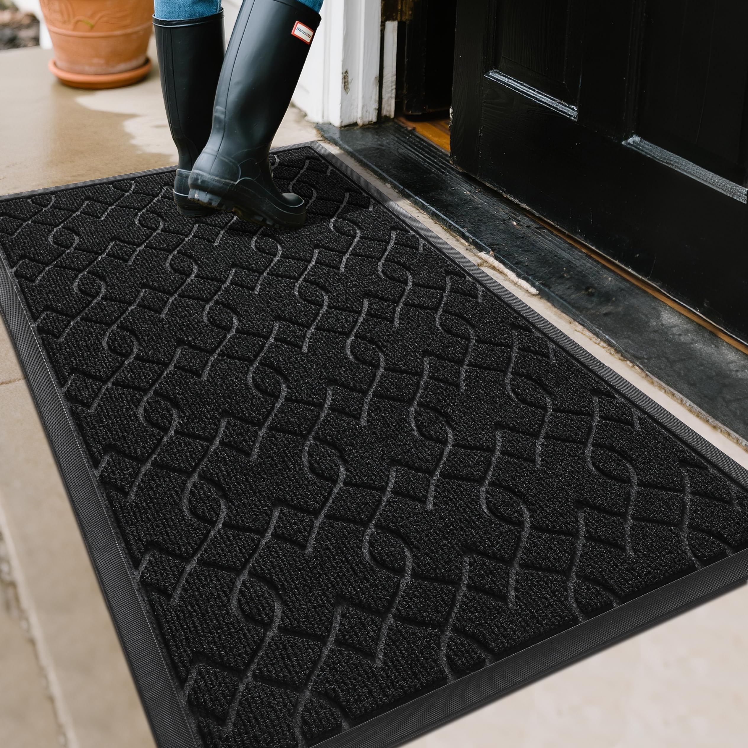 Large Door Mat 47x32, All-Season Waterproof Doormat Outdoor Entrance, Heavy Duty Non-Slip Outside Door Mat for Garage Patio Proch Entryway Indoor, Easy Clean, Black