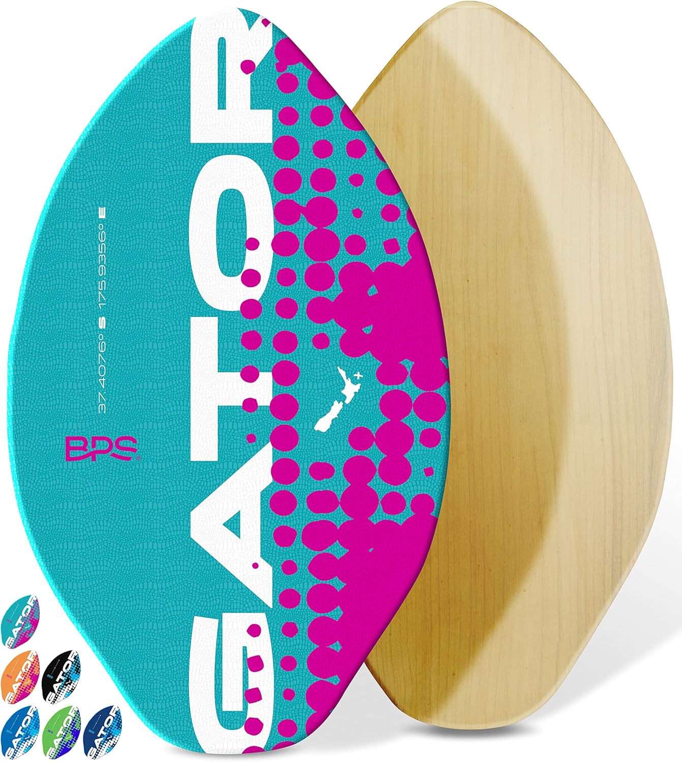 BPS 'Gator' Skimboards with Colored EVA Grip Pad and High Gloss Clear