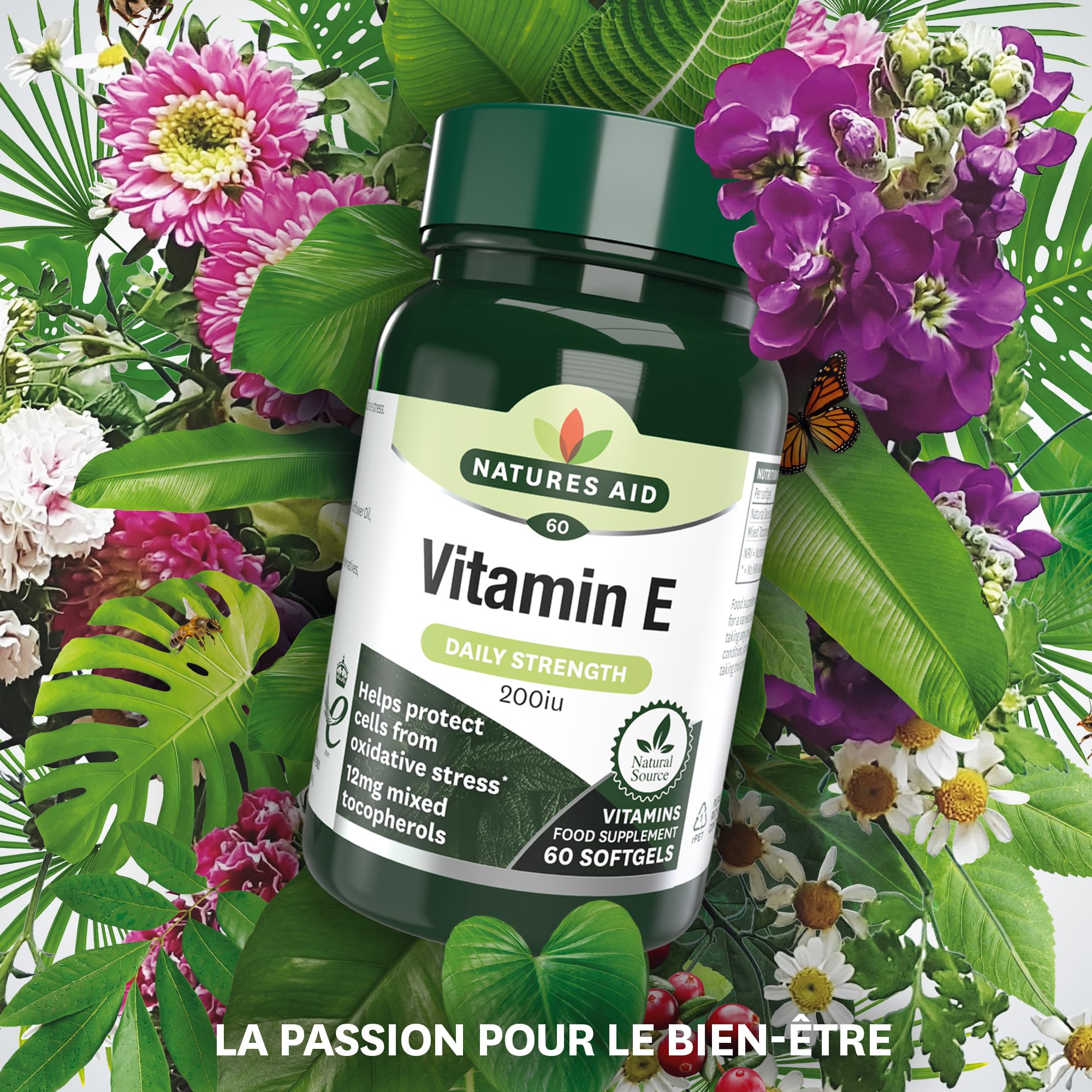 Natures Aid Vitamine E 200 UI Softgels - Antioxydant & Anti-âge pour Visage et Cheveux Contribue à la protection des cellules contre le stress oxydatif - Supplément Comprimés Capsules de 90 Jours